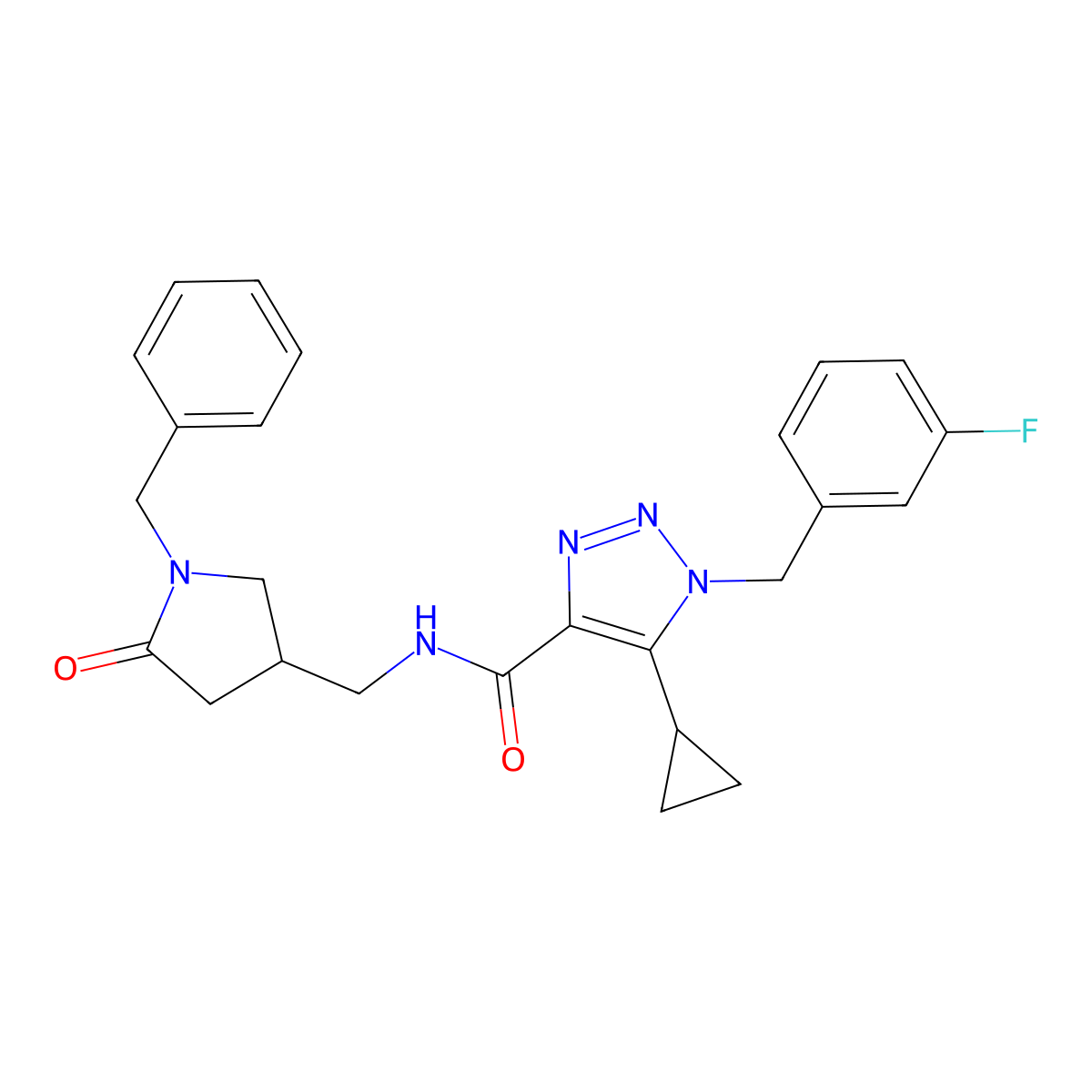 N-[(1-benzyl-5-oxopyrrolidin-3-yl)methyl]-5-cyclopropyl-1-[(3-fluorophenyl)methyl]-1H-1,2,3-triazole-4-carboxamide molecular structure, CAS 2770607-85-5