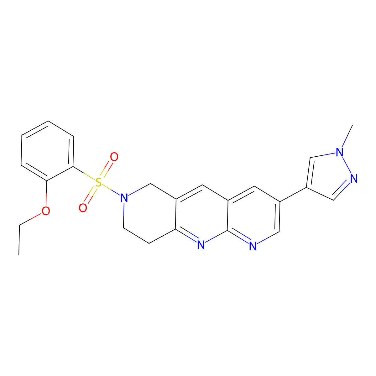 4-[7-(2-ethoxybenzenesulfonyl)-6H,7H,8H,9H-pyrido[2,3-b]1,6-naphthyridin-3-yl]-1-methyl-1H-pyrazole molecular structure, CAS 2770607-90-2