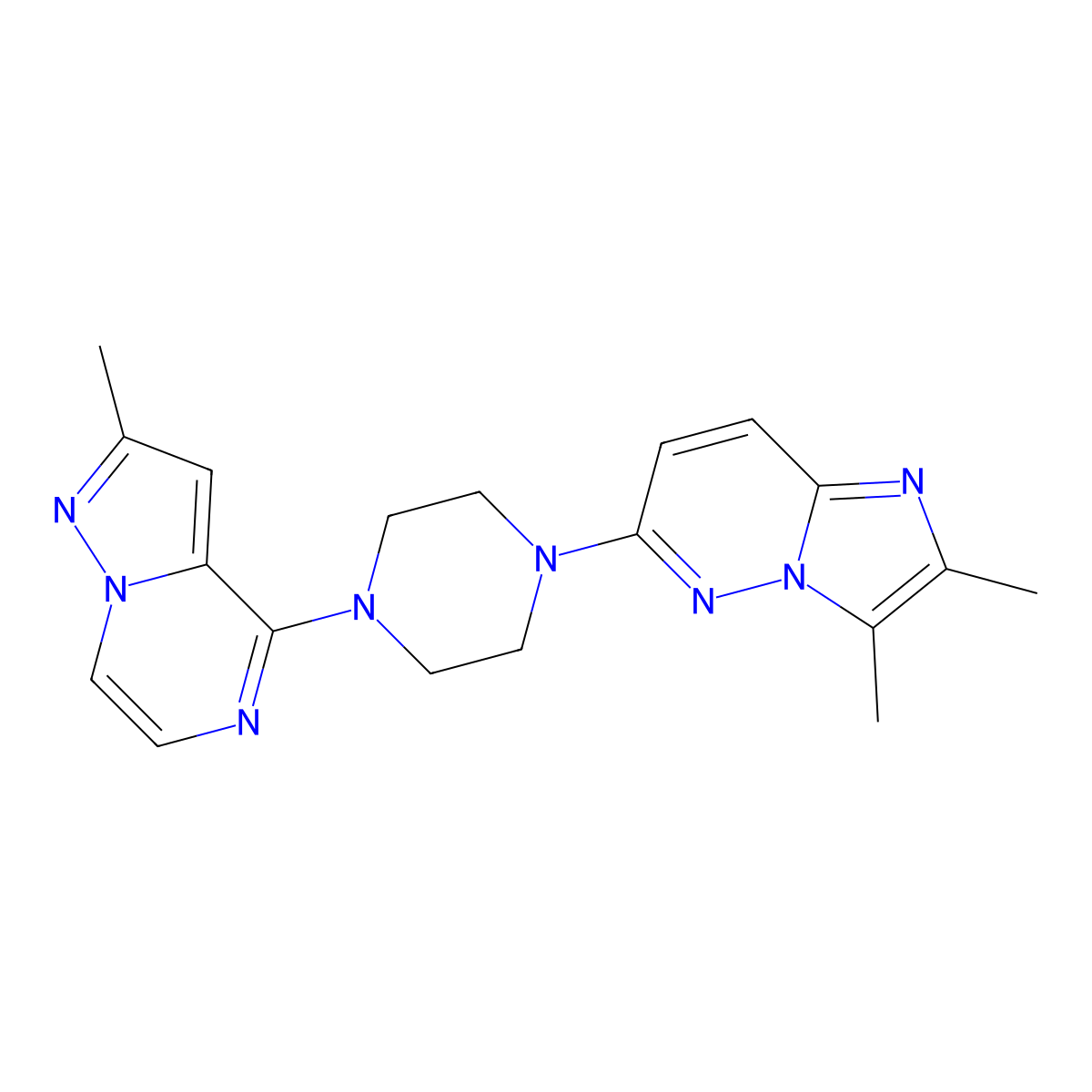 1-{2,3-Dimethylimidazo[1,2-b]pyridazin-6-yl}-4-{2-methylpyrazolo[1,5-a]pyrazin-4-yl}piperazine molecular structure, CAS 2770607-92-4