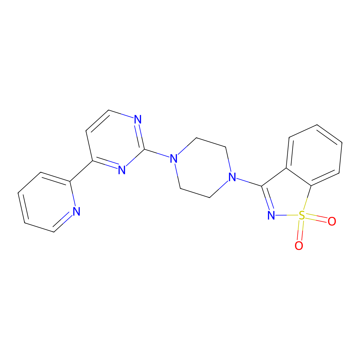 3-[4-(4-Pyridin-2-ylpyrimidin-2-yl)piperazin-1-yl]-1,2-benzothiazole 1,1-dioxide molecular structure, CAS 2770607-93-5
