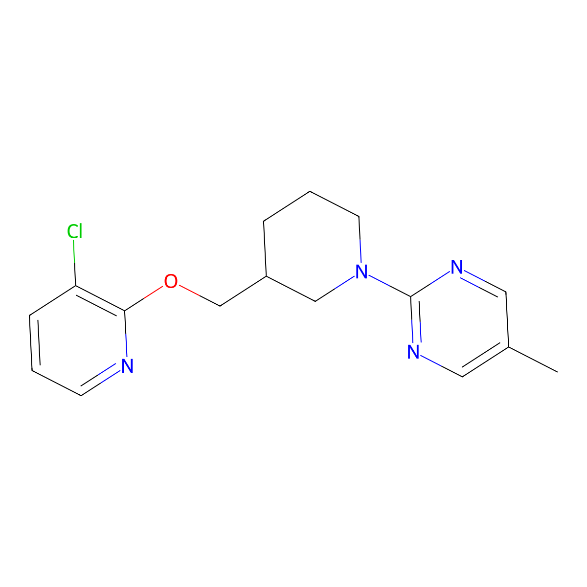 2-(3-{[(3-Chloropyridin-2-yl)oxy]methyl}piperidin-1-yl)-5-methylpyrimidine molecular structure, CAS 2770607-95-7