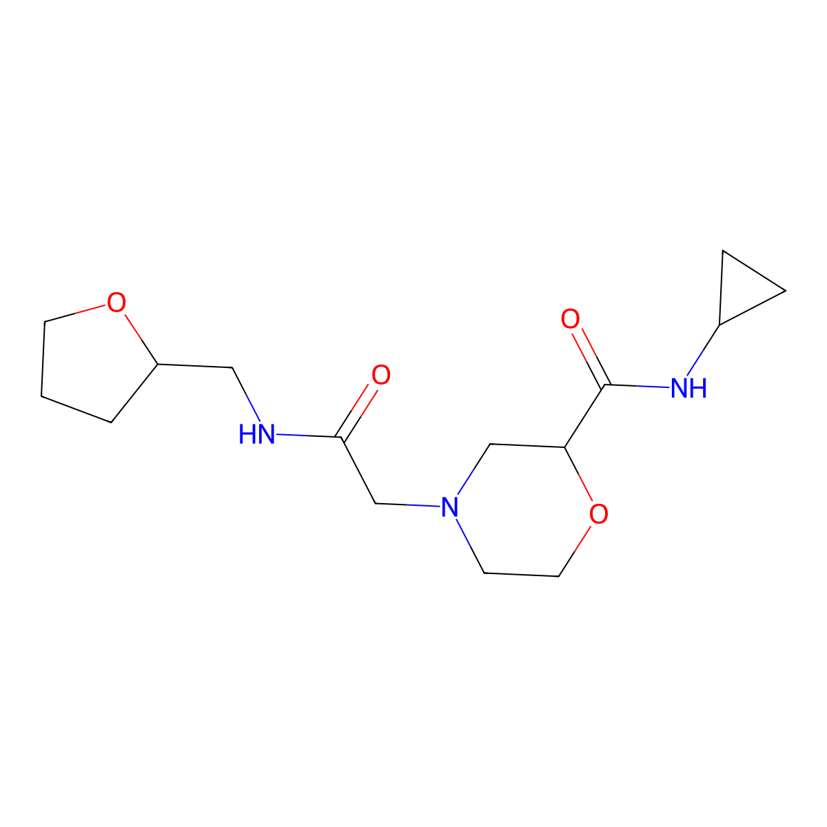 N-cyclopropyl-4-({[(oxolan-2-yl)methyl]carbamoyl}methyl)morpholine-2-carboxamide molecular structure, CAS 2770607-98-0