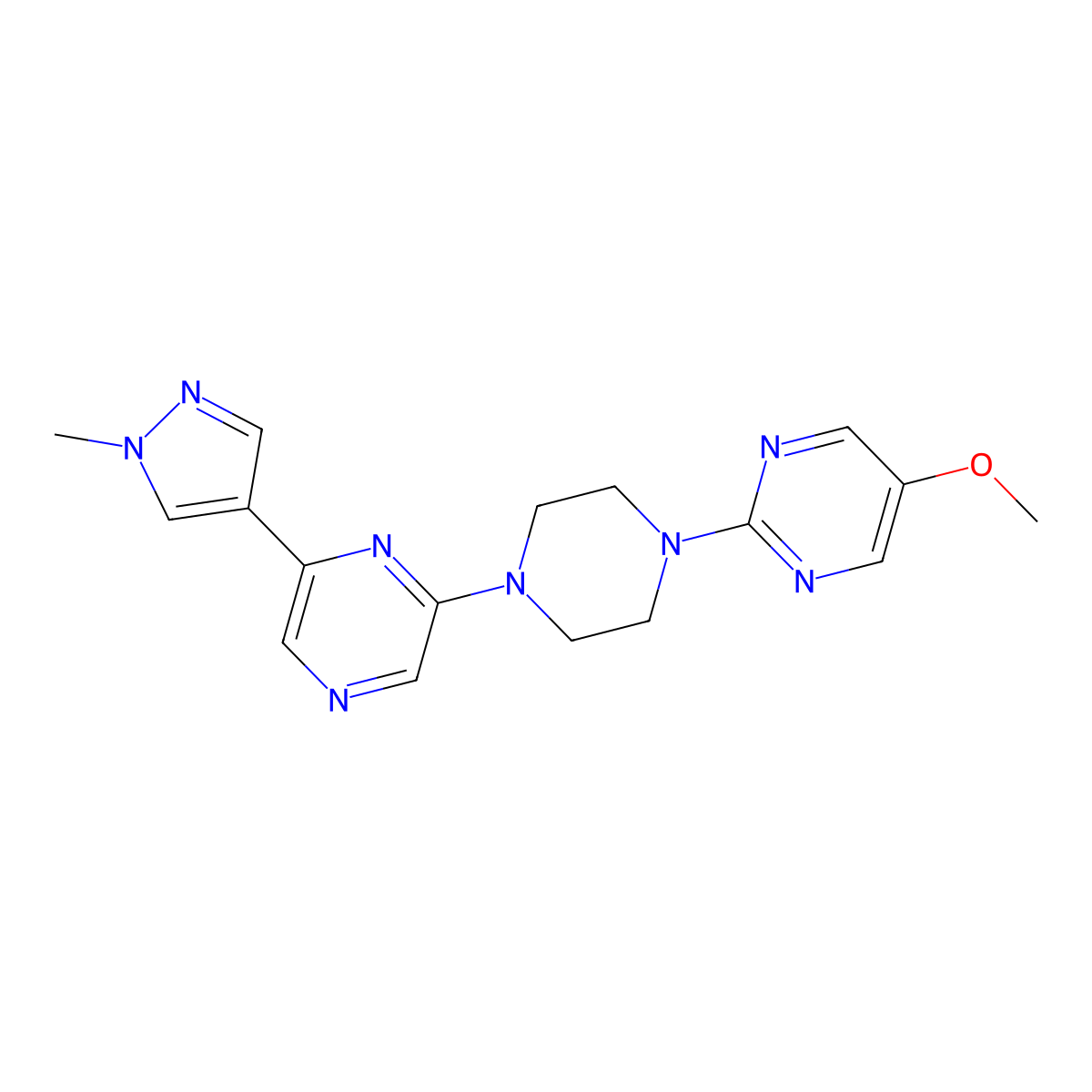 2-[4-(5-methoxypyrimidin-2-yl)piperazin-1-yl]-6-(1-methyl-1H-pyrazol-4-yl)pyrazine molecular structure, CAS 2770608-01-8