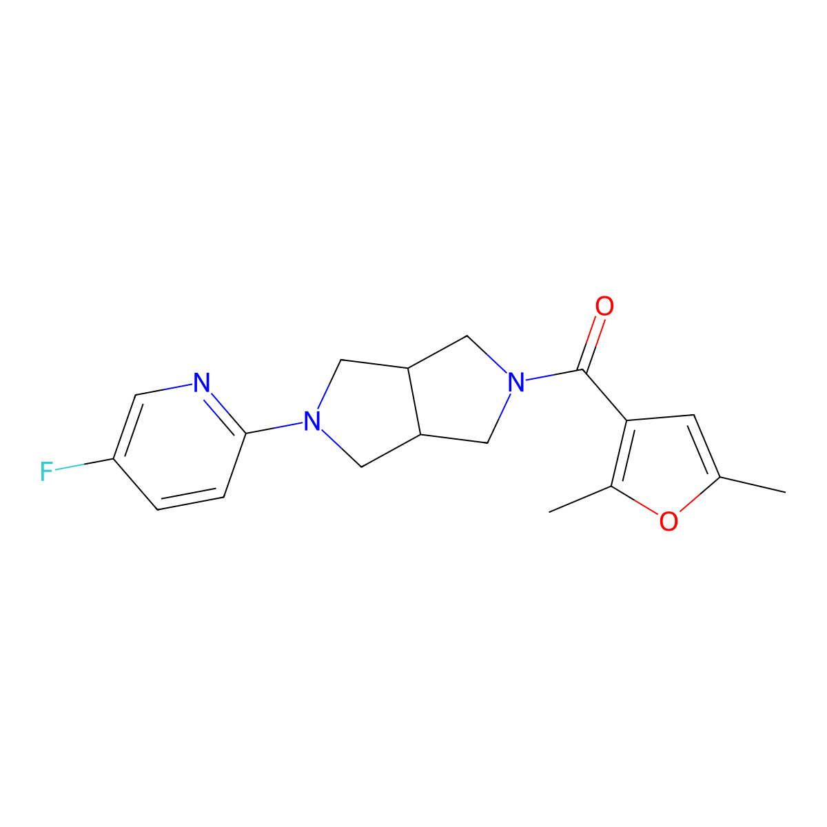 2-[5-(2,5-Dimethylfuran-3-carbonyl)-octahydropyrrolo[3,4-c]pyrrol-2-yl]-5-fluoropyridine molecular structure, CAS 2770608-05-2