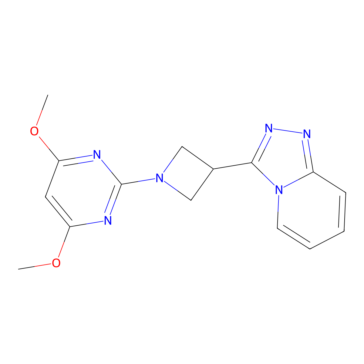 4,6-Dimethoxy-2-(3-{[1,2,4]triazolo[4,3-a]pyridin-3-yl}azetidin-1-yl)pyrimidine molecular structure, CAS 2770608-06-3