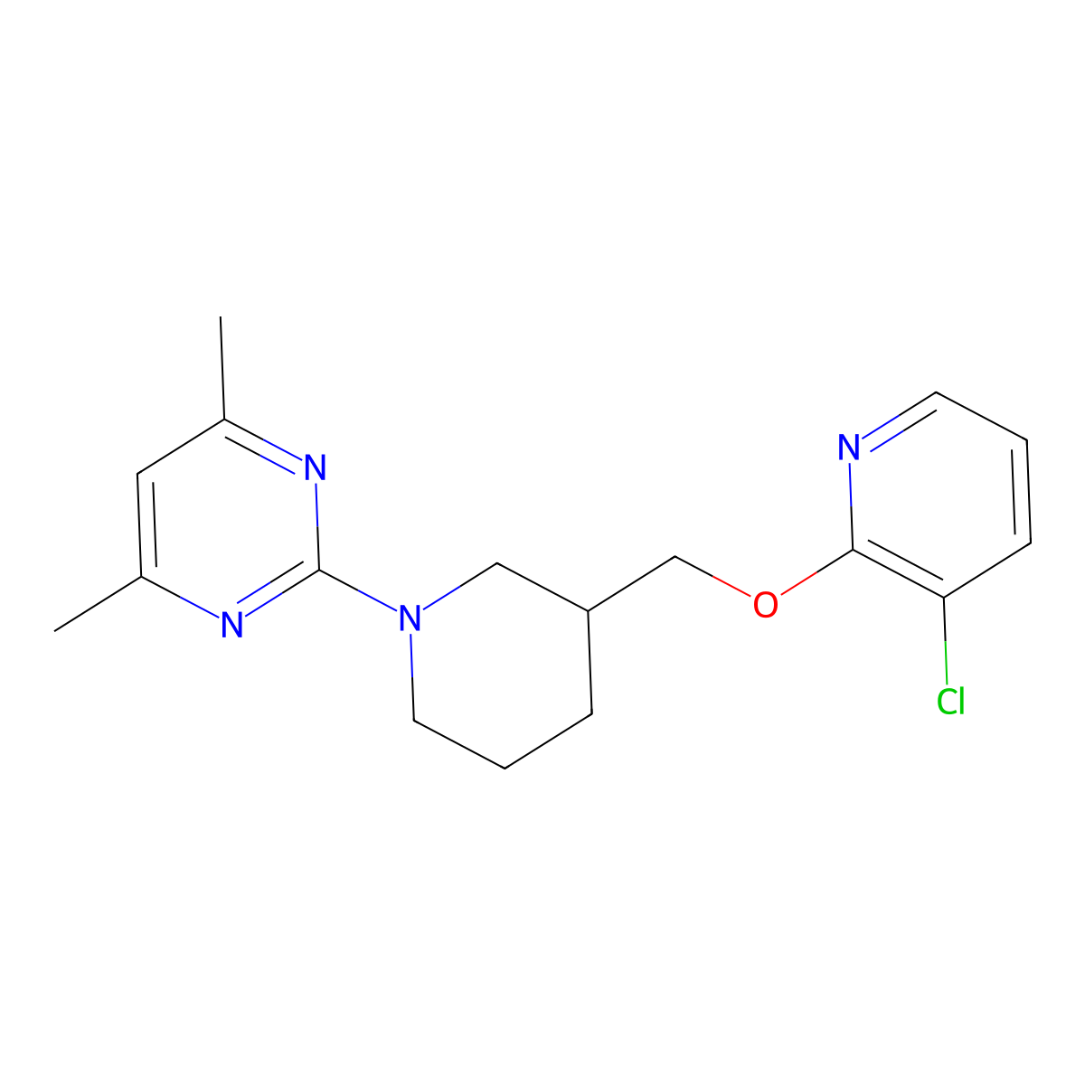 2-(3-{[(3-Chloropyridin-2-yl)oxy]methyl}piperidin-1-yl)-4,6-dimethylpyrimidine molecular structure, CAS 2770608-09-6