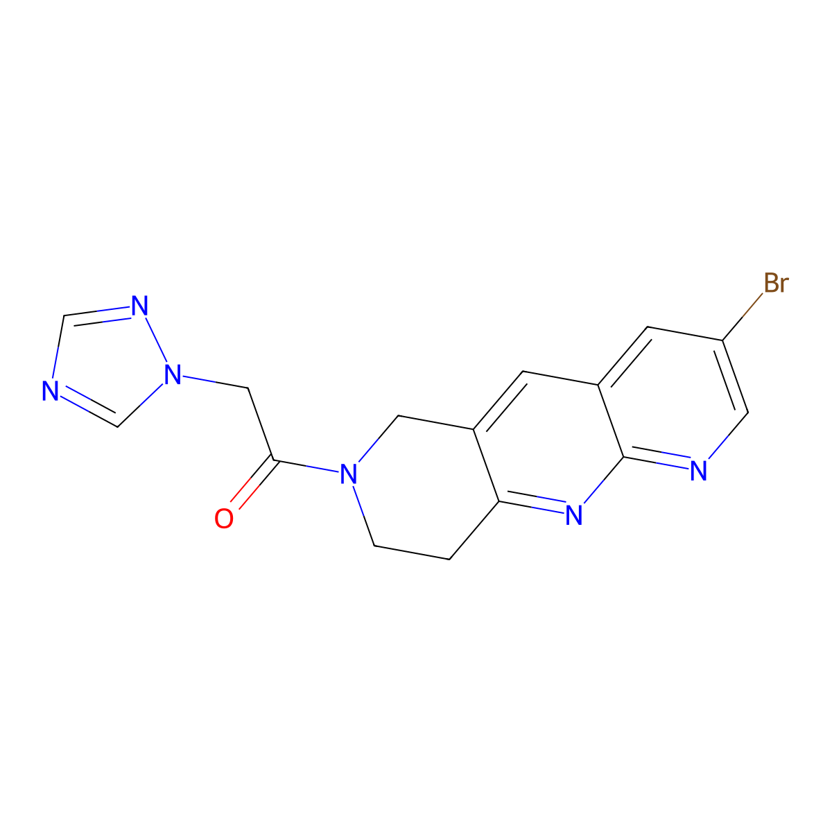 1-{3-bromo-6H,7H,8H,9H-pyrido[2,3-b]1,6-naphthyridin-7-yl}-2-(1H-1,2,4-triazol-1-yl)ethan-1-one molecular structure, CAS 2770608-13-2
