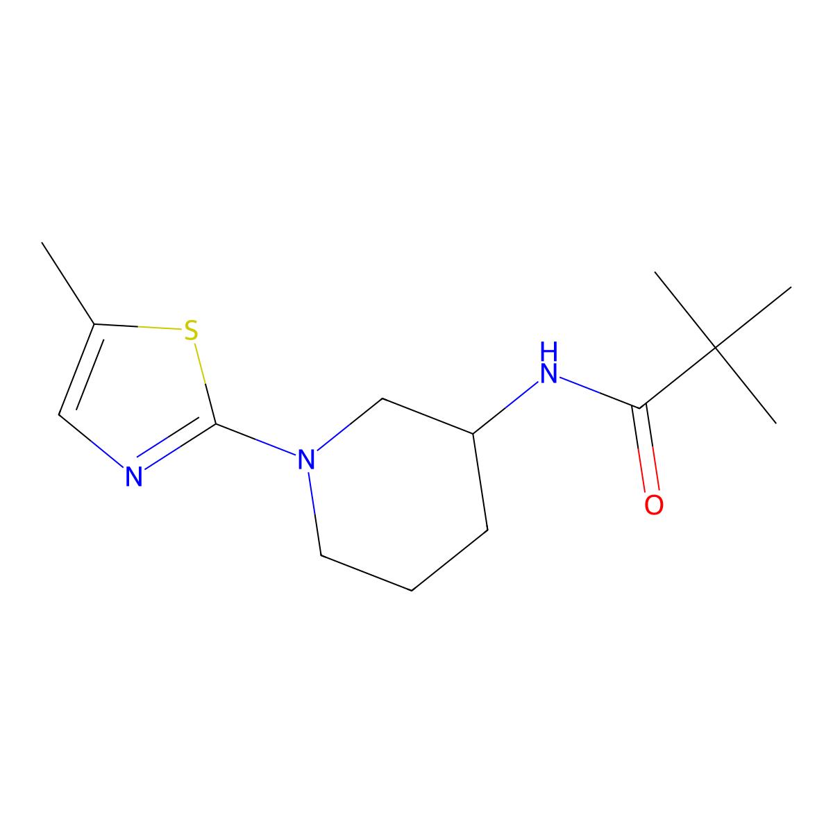 2,2-dimethyl-N-[1-(5-methyl-1,3-thiazol-2-yl)piperidin-3-yl]propanamide molecular structure, CAS 2770608-19-8