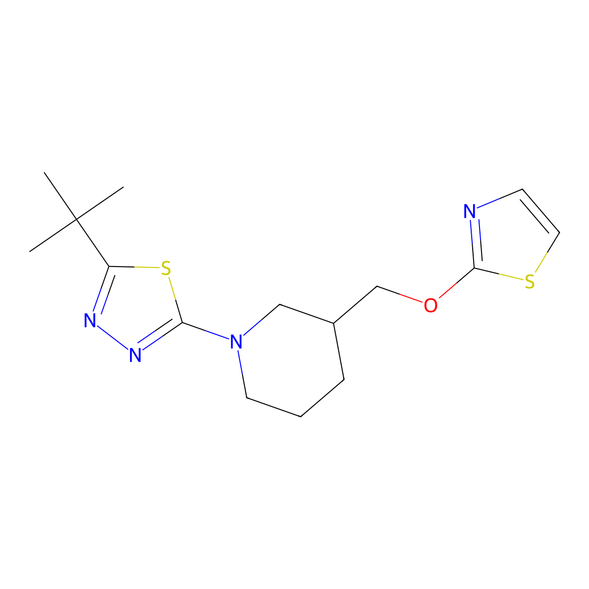 1-(5-Tert-butyl-1,3,4-thiadiazol-2-yl)-3-[(1,3-thiazol-2-yloxy)methyl]piperidine molecular structure, CAS 2770608-21-2