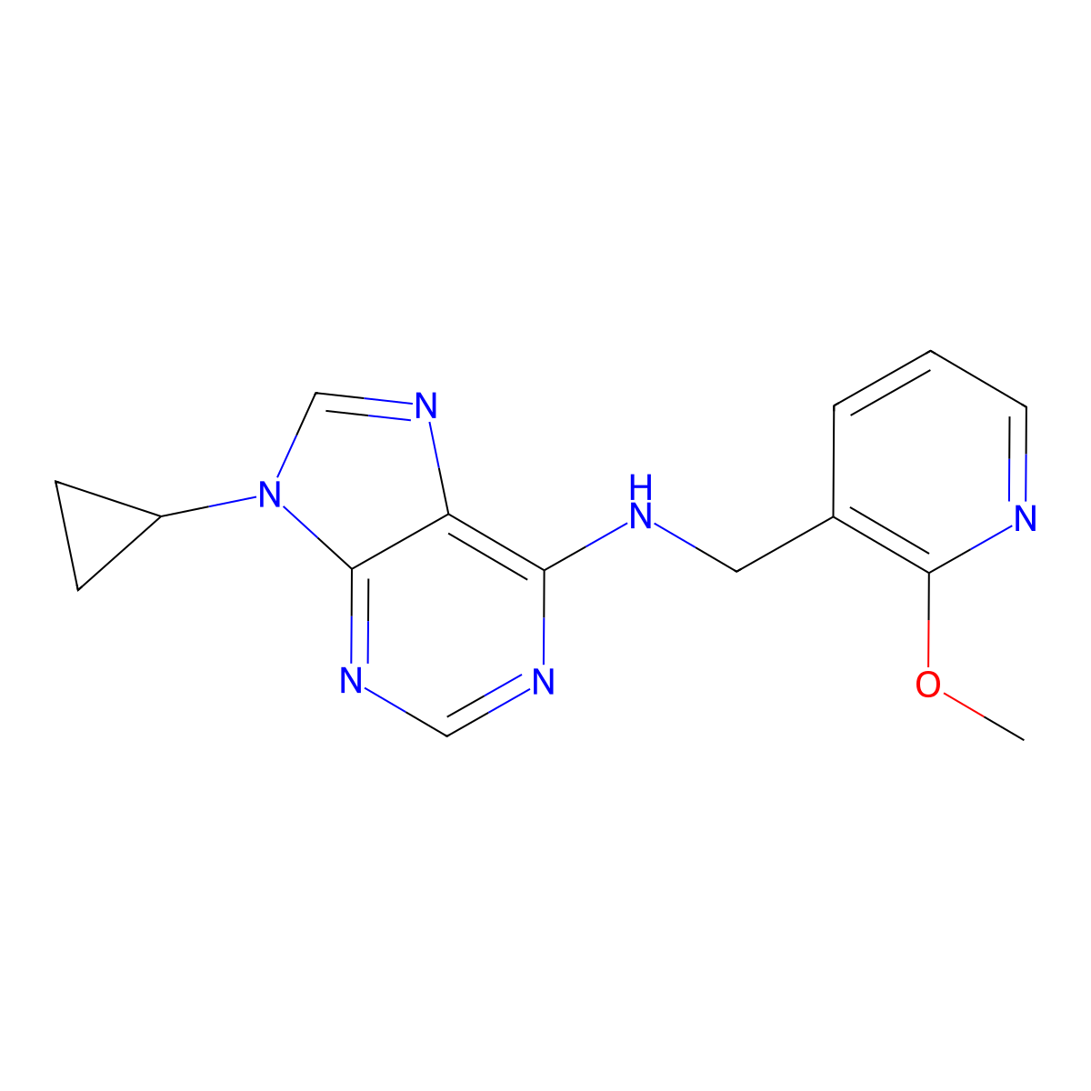 9-cyclopropyl-N-[(2-methoxypyridin-3-yl)methyl]-9H-purin-6-amine molecular structure, CAS 2770608-23-4