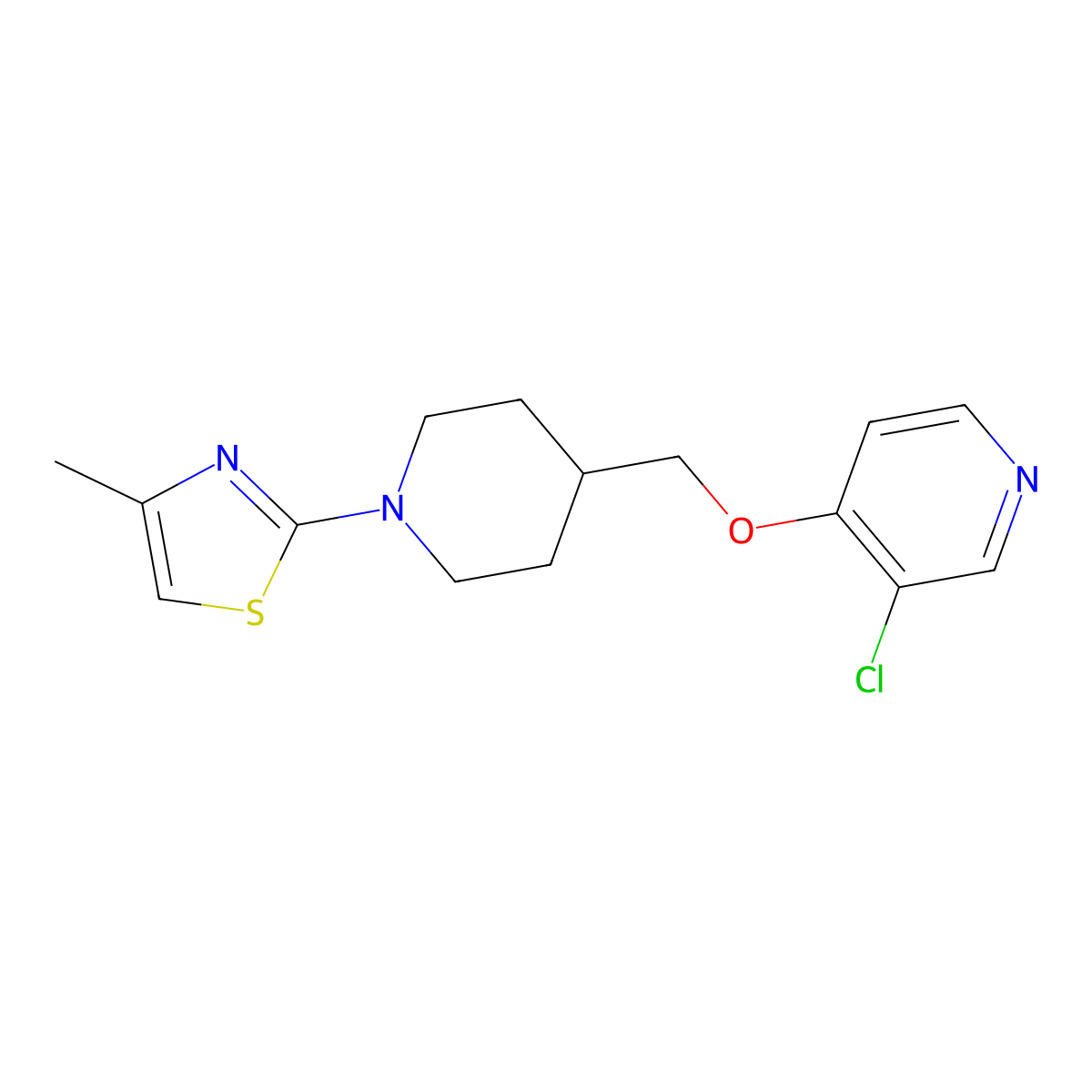 3-Chloro-4-{[1-(4-methyl-1,3-thiazol-2-yl)piperidin-4-yl]methoxy}pyridine molecular structure, CAS 2770608-27-8