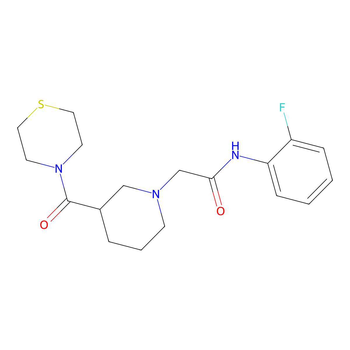 N-(2-fluorophenyl)-2-[3-(thiomorpholine-4-carbonyl)piperidin-1-yl]acetamide molecular structure, CAS 2770608-28-9
