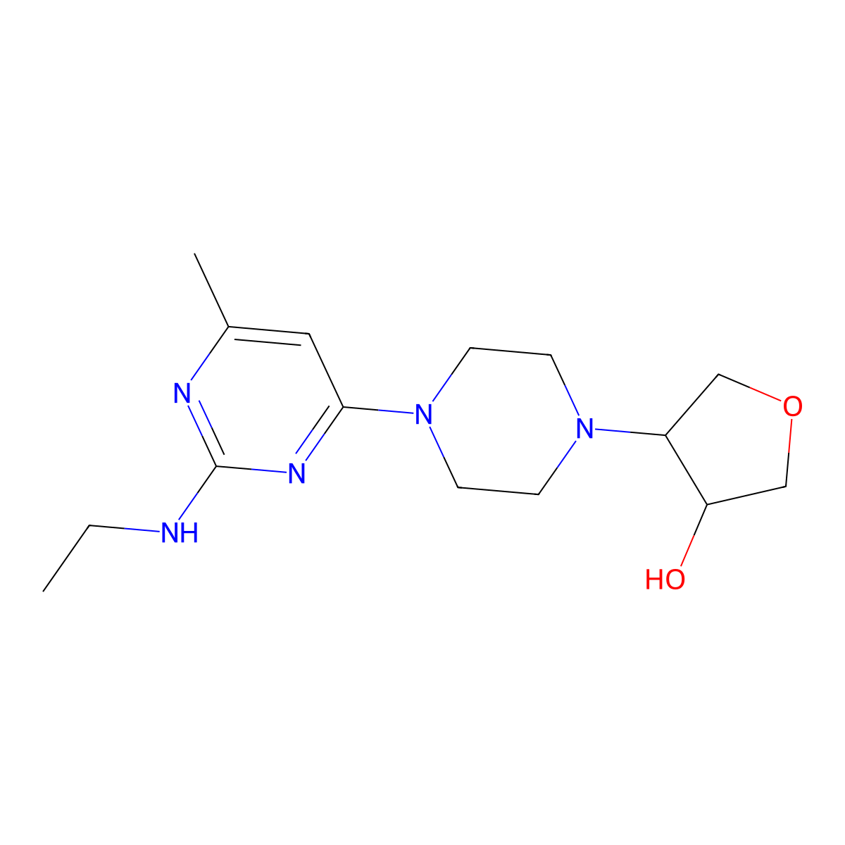 4-{4-[2-(Ethylamino)-6-methylpyrimidin-4-yl]piperazin-1-yl}oxolan-3-ol molecular structure, CAS 2770608-40-5