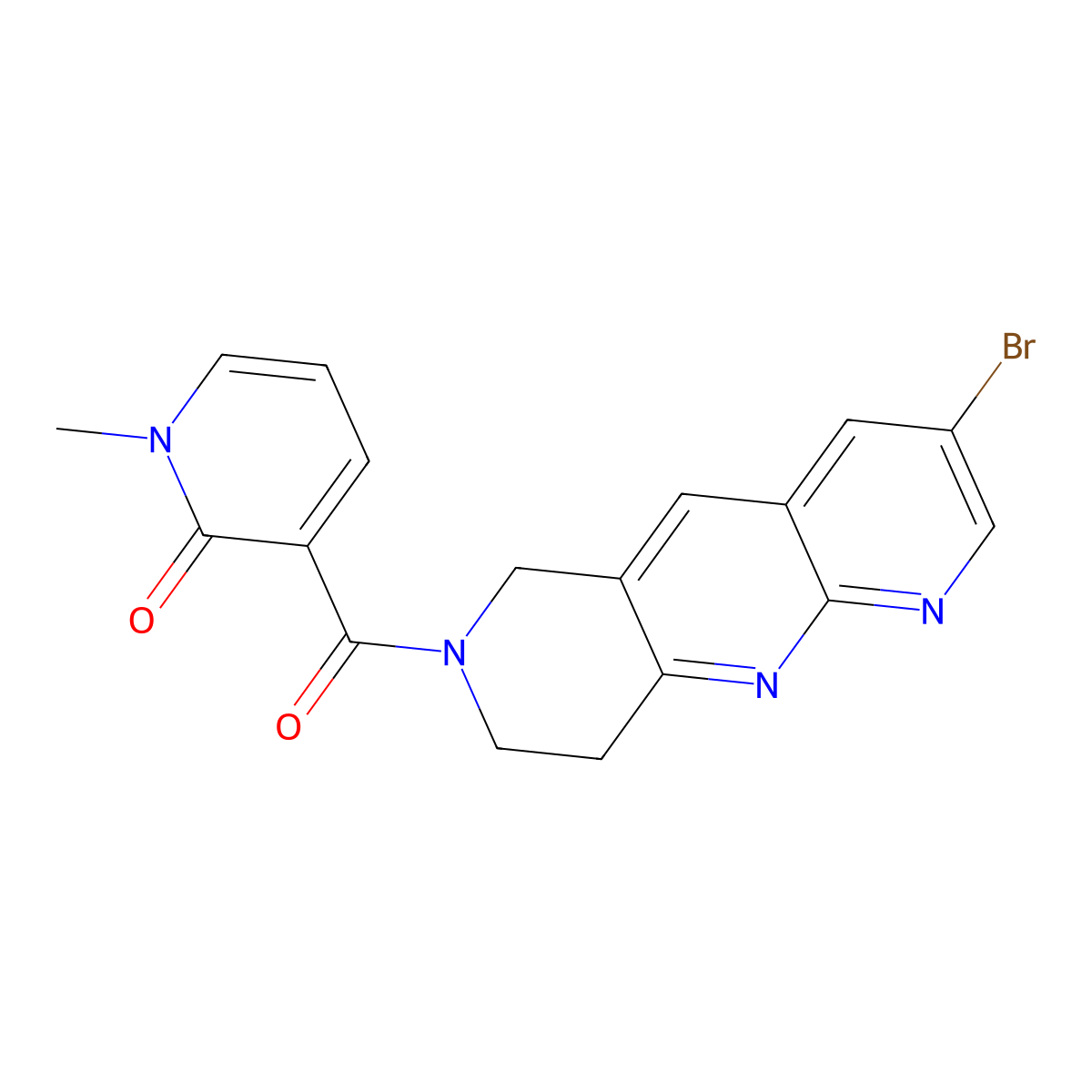 3-{3-bromo-6H,7H,8H,9H-pyrido[2,3-b]1,6-naphthyridine-7-carbonyl}-1-methyl-1,2-dihydropyridin-2-one molecular structure, CAS 2770608-44-9