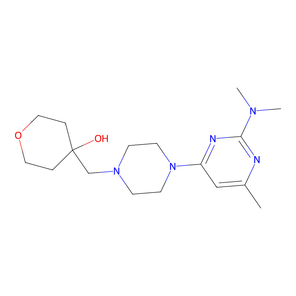 4-({4-[2-(Dimethylamino)-6-methylpyrimidin-4-yl]piperazin-1-yl}methyl)oxan-4-ol molecular structure, CAS 2770608-48-3