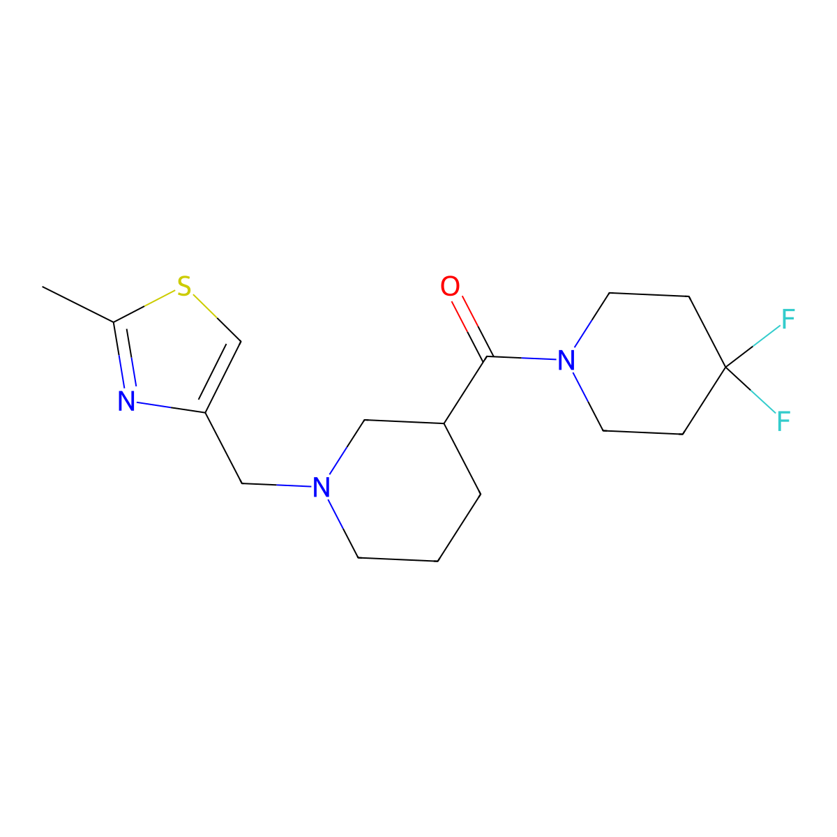 4,4-Difluoro-1-{1-[(2-methyl-1,3-thiazol-4-yl)methyl]piperidine-3-carbonyl}piperidine molecular structure, CAS 2770608-51-8
