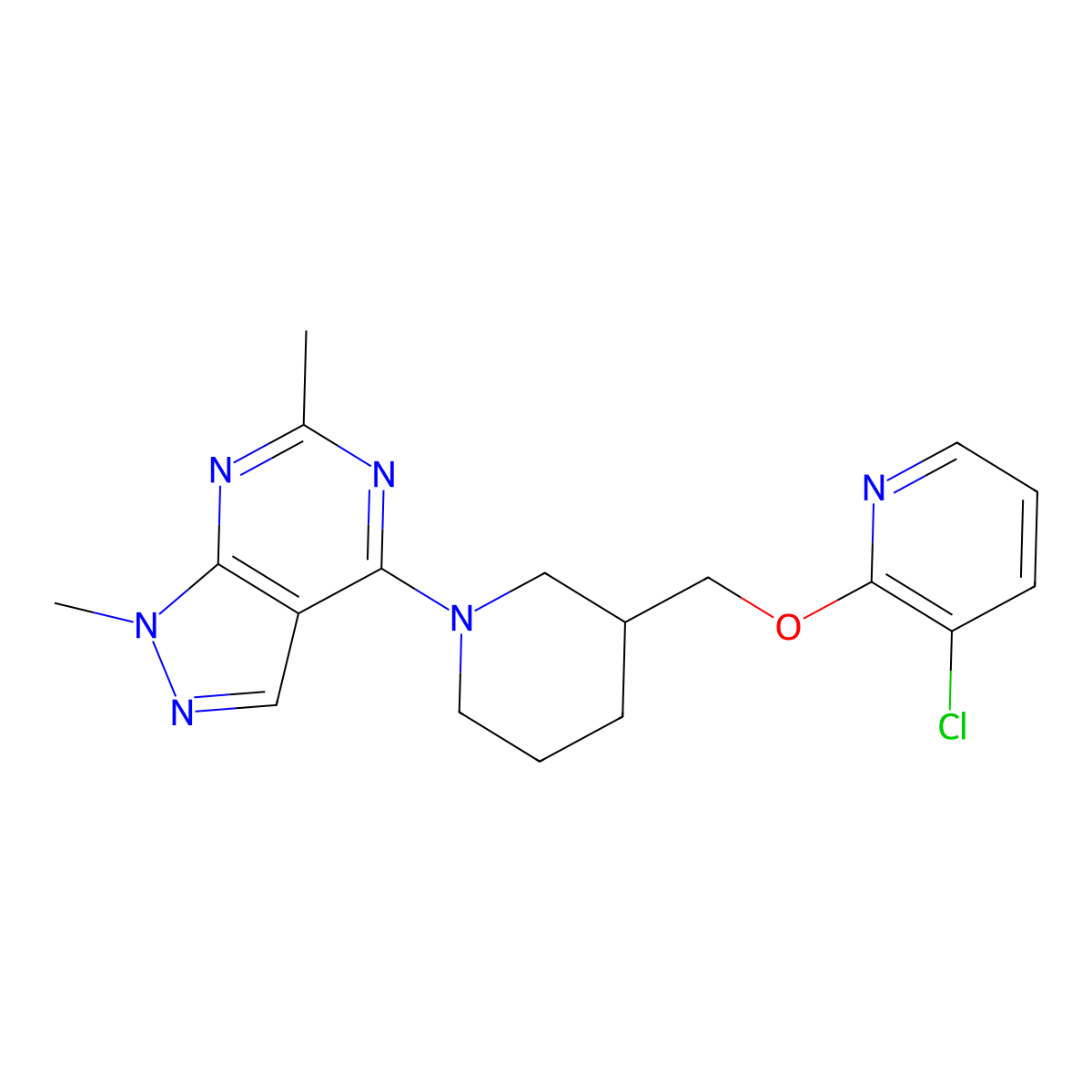 3-chloro-2-[(1-{1,6-dimethyl-1H-pyrazolo[3,4-d]pyrimidin-4-yl}piperidin-3-yl)methoxy]pyridine molecular structure, CAS 2770608-54-1