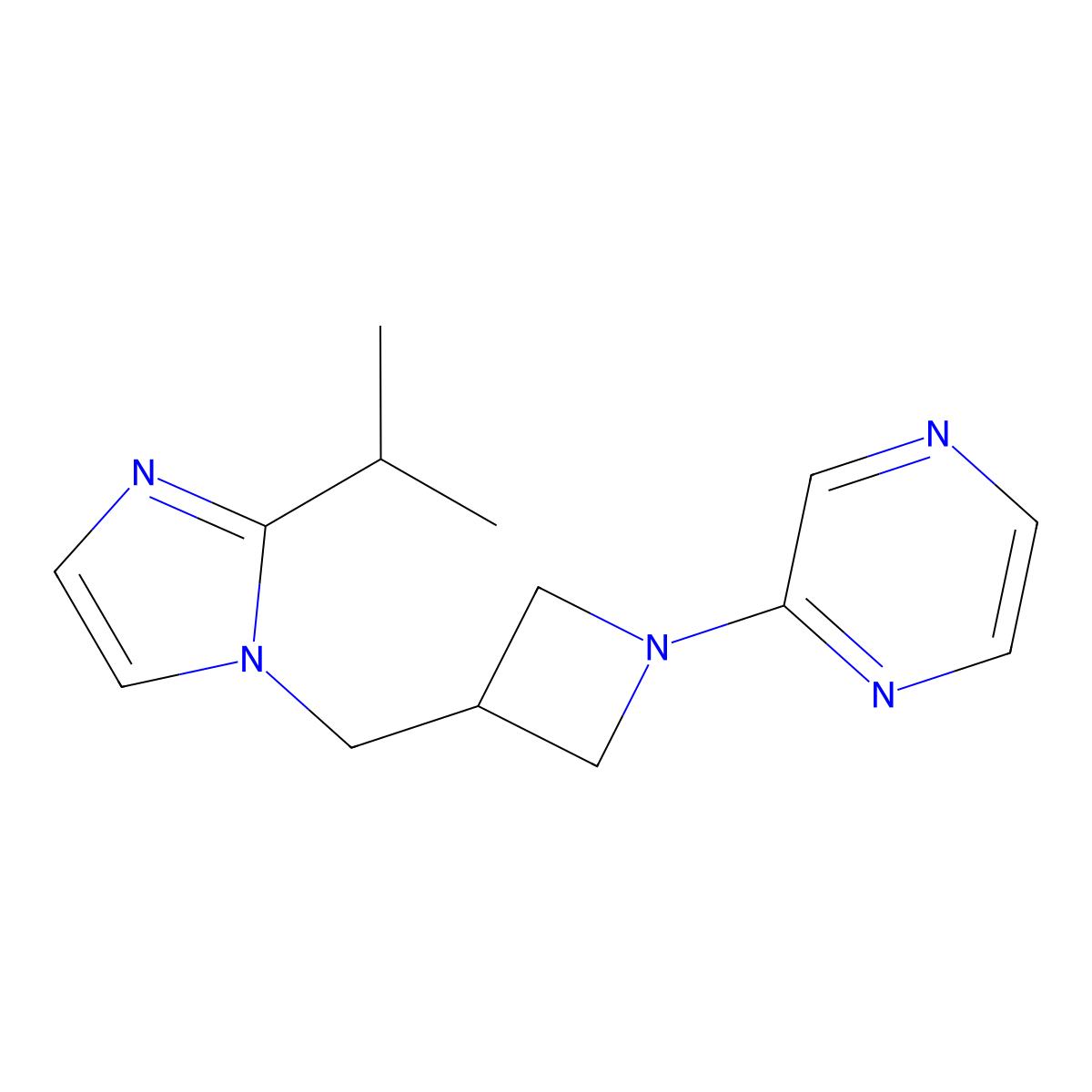 2-(3-{[2-(propan-2-yl)-1H-imidazol-1-yl]methyl}azetidin-1-yl)pyrazine molecular structure, CAS 2770608-64-3