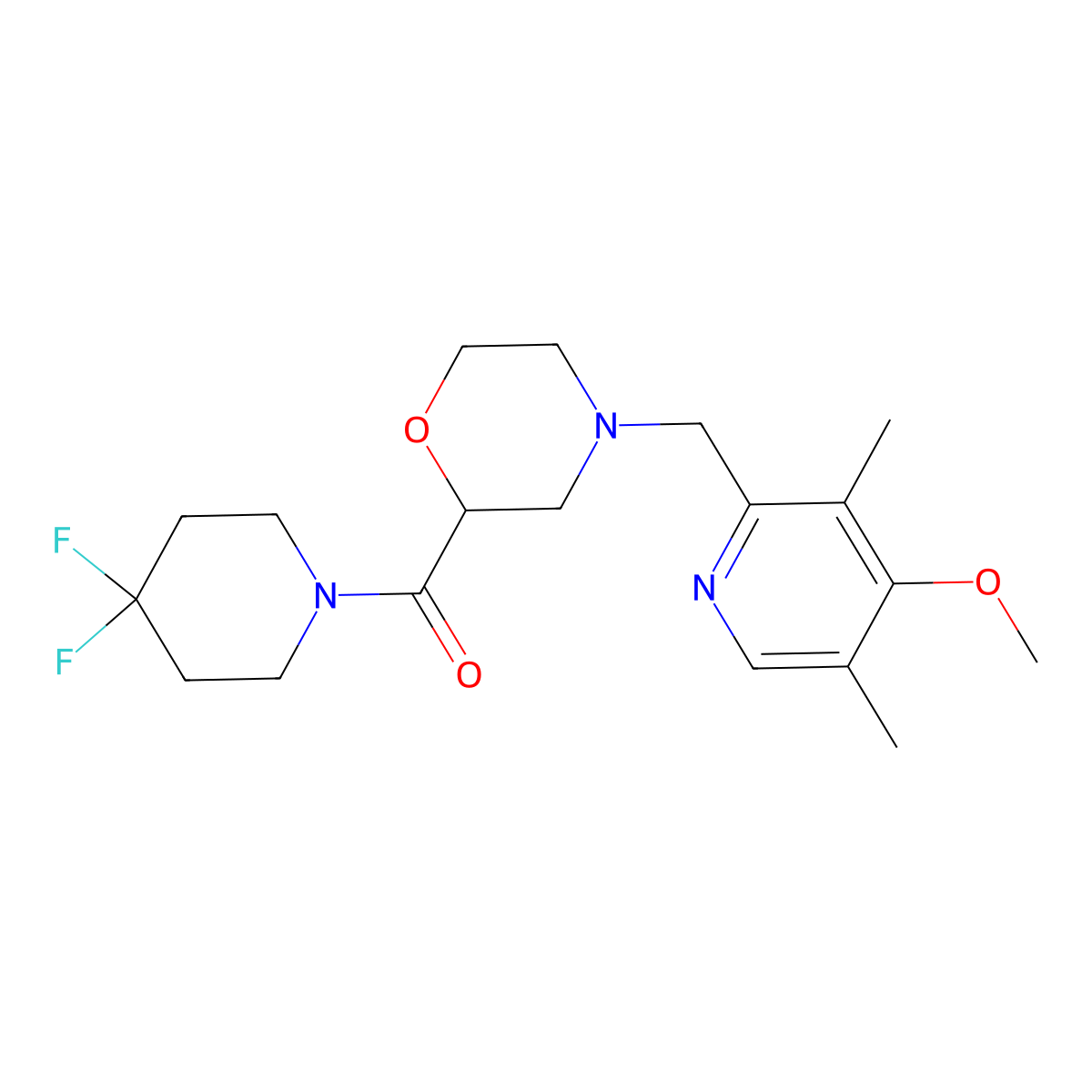 2-(4,4-Difluoropiperidine-1-carbonyl)-4-[(4-methoxy-3,5-dimethylpyridin-2-yl)methyl]morpholine molecular structure, CAS 2770608-65-4