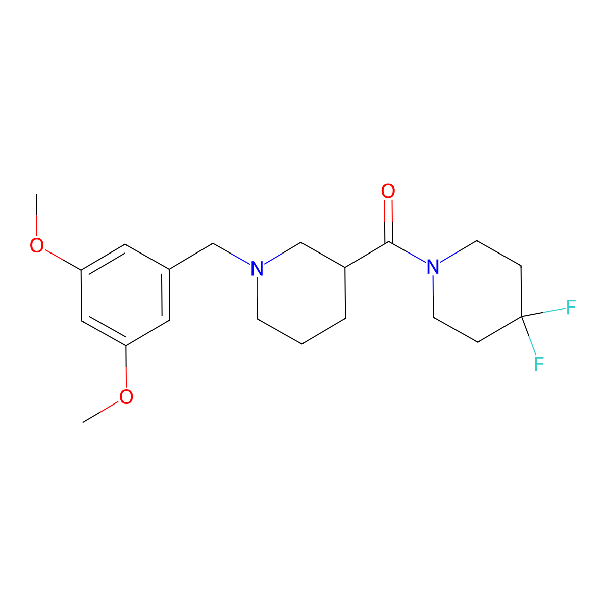 1-{1-[(3,5-Dimethoxyphenyl)methyl]piperidine-3-carbonyl}-4,4-difluoropiperidine molecular structure, CAS 2770608-67-6