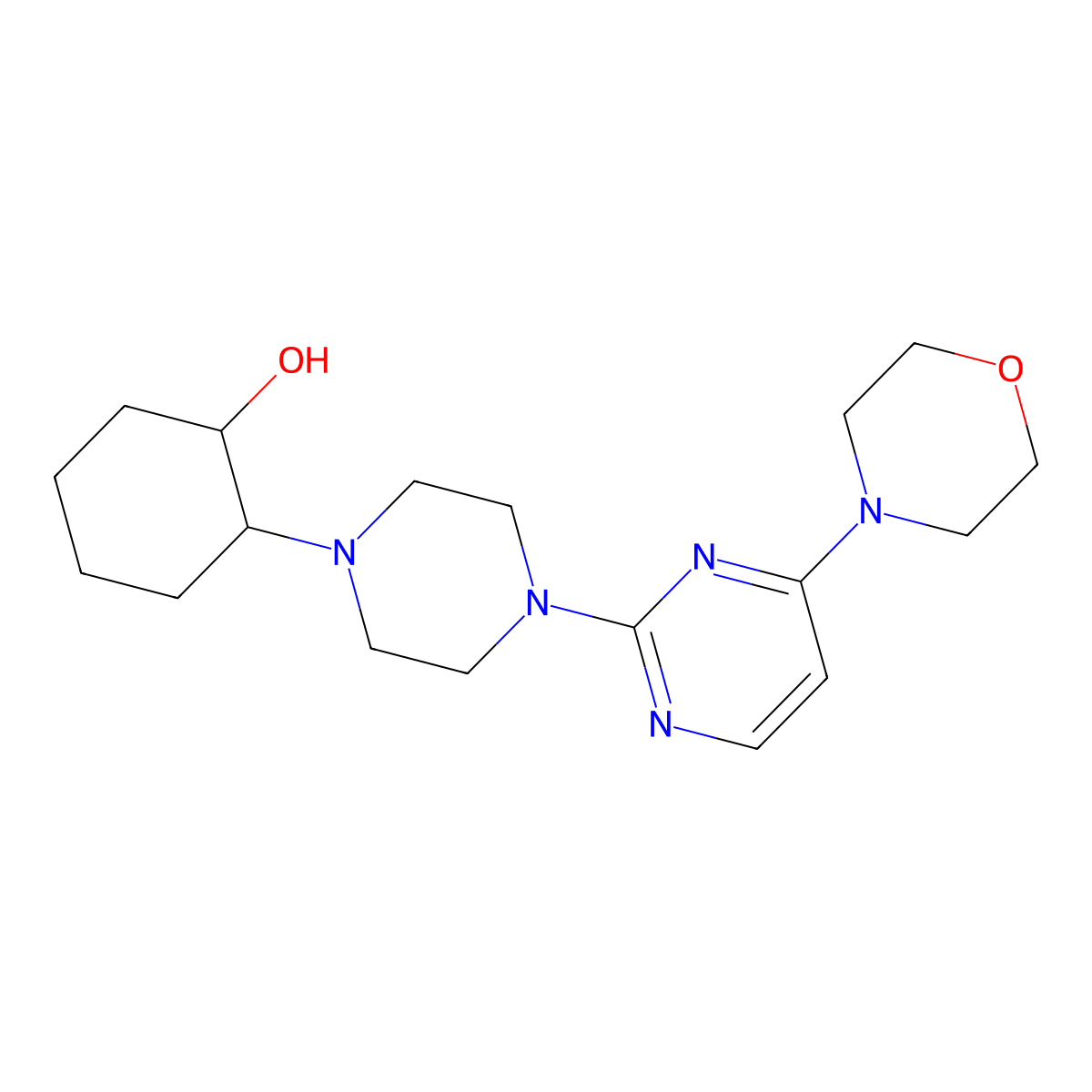 2-{4-[4-(Morpholin-4-yl)pyrimidin-2-yl]piperazin-1-yl}cyclohexan-1-ol molecular structure, CAS 2770608-69-8