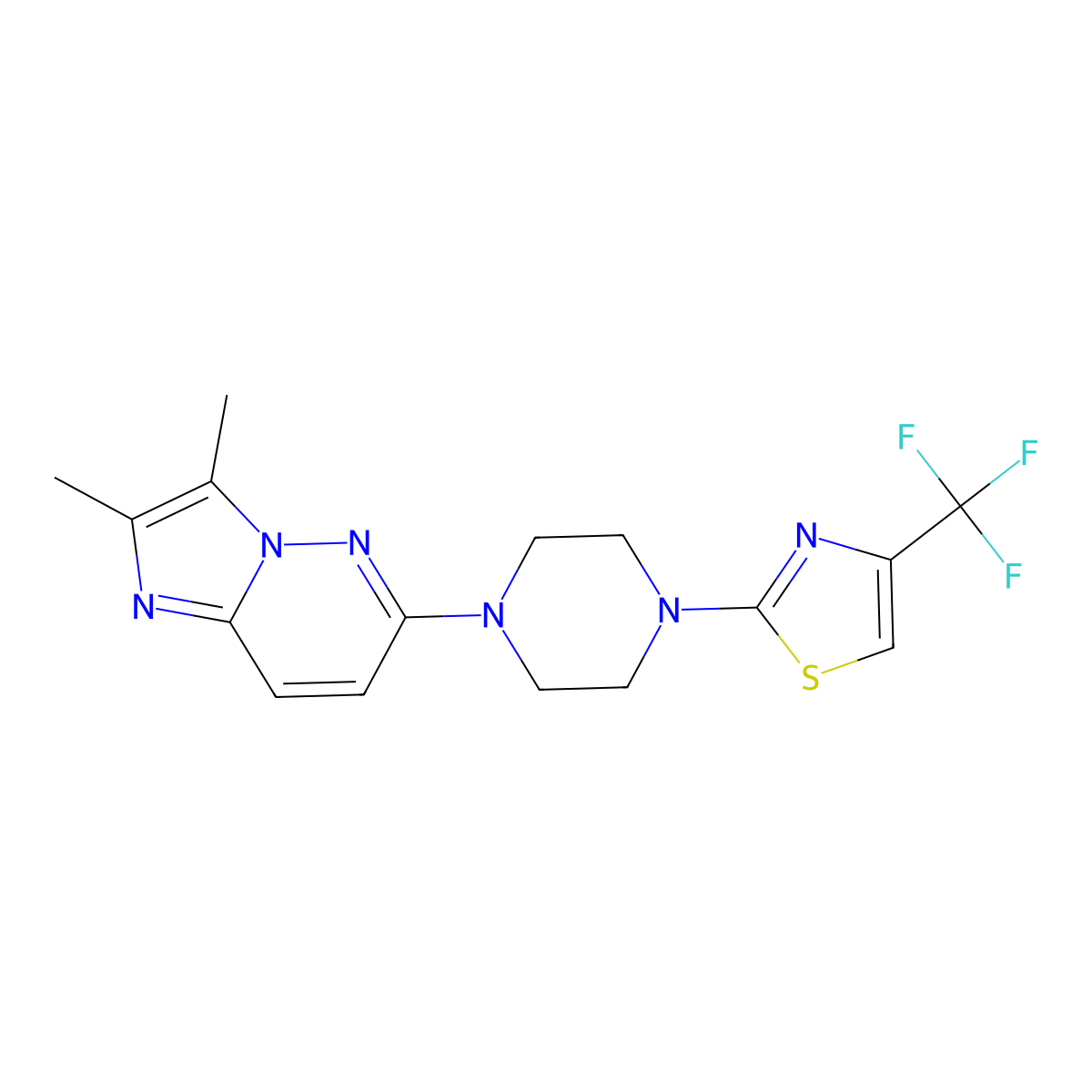 1-{2,3-Dimethylimidazo[1,2-b]pyridazin-6-yl}-4-[4-(trifluoromethyl)-1,3-thiazol-2-yl]piperazine molecular structure, CAS 2770608-73-4