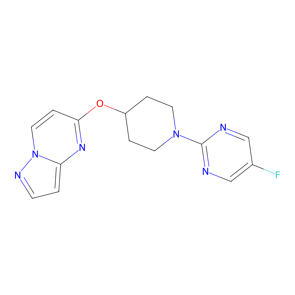 5-Fluoro-2-(4-{pyrazolo[1,5-a]pyrimidin-5-yloxy}piperidin-1-yl)pyrimidine molecular structure, CAS 2770608-76-7