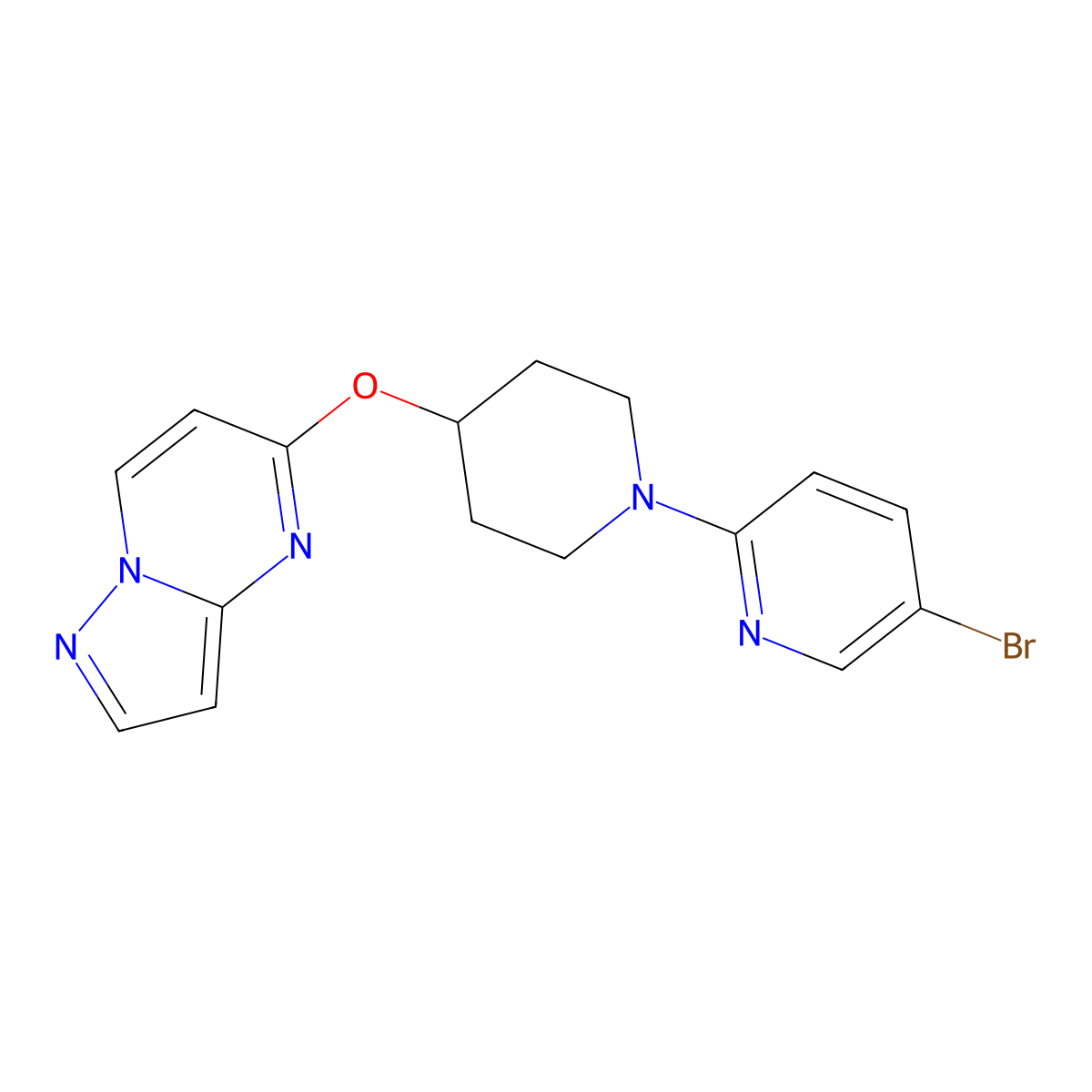 5-Bromo-2-(4-{pyrazolo[1,5-a]pyrimidin-5-yloxy}piperidin-1-yl)pyridine molecular structure, CAS 2770608-79-0
