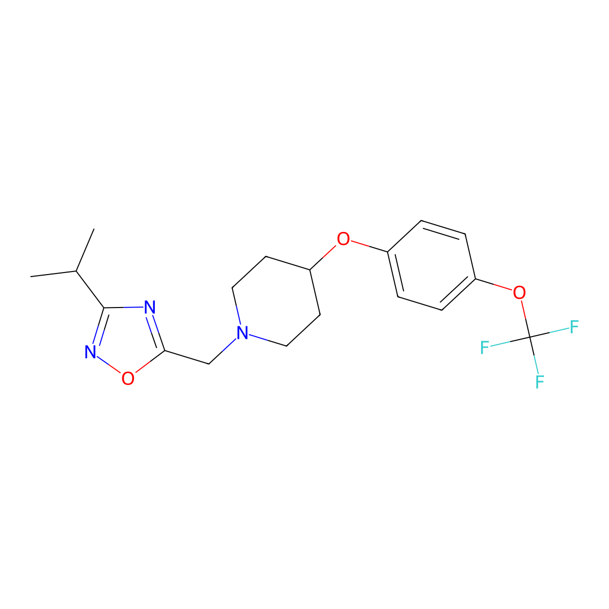 1-{[3-(Propan-2-yl)-1,2,4-oxadiazol-5-yl]methyl}-4-[4-(trifluoromethoxy)phenoxy]piperidine molecular structure, CAS 2770608-83-6