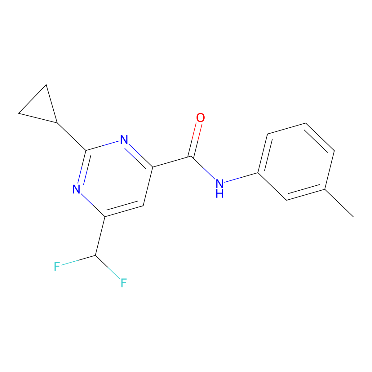 2-cyclopropyl-6-(difluoromethyl)-N-(3-methylphenyl)pyrimidine-4-carboxamide molecular structure, CAS 2770608-84-7