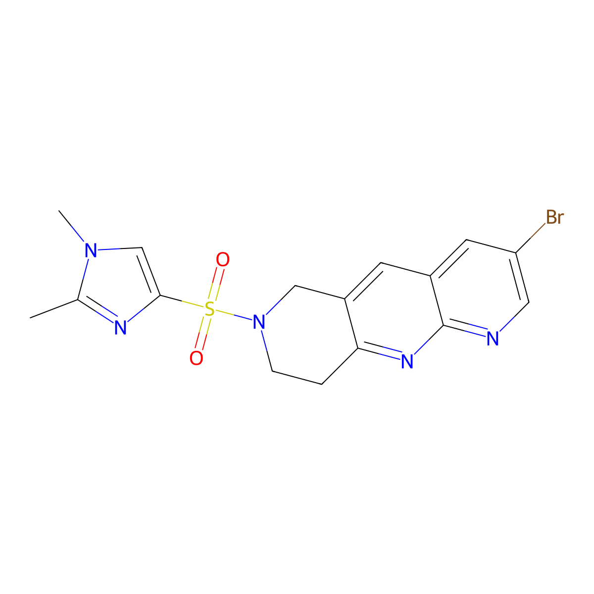 4-({3-bromo-6H,7H,8H,9H-pyrido[2,3-b]1,6-naphthyridin-7-yl}sulfonyl)-1,2-dimethyl-1H-imidazole molecular structure, CAS 2770608-86-9