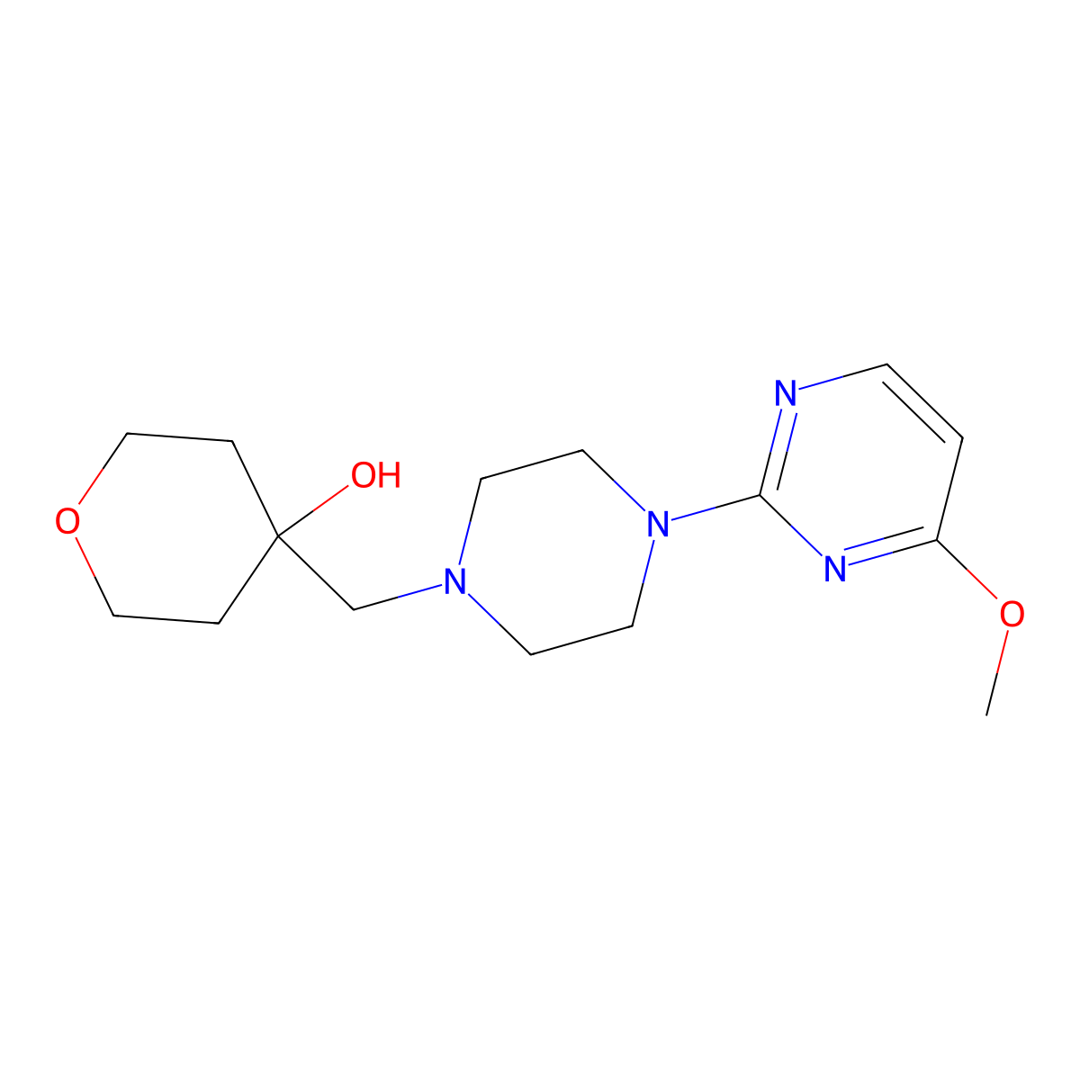 4-{[4-(4-Methoxypyrimidin-2-yl)piperazin-1-yl]methyl}oxan-4-ol molecular structure, CAS 2770608-87-0
