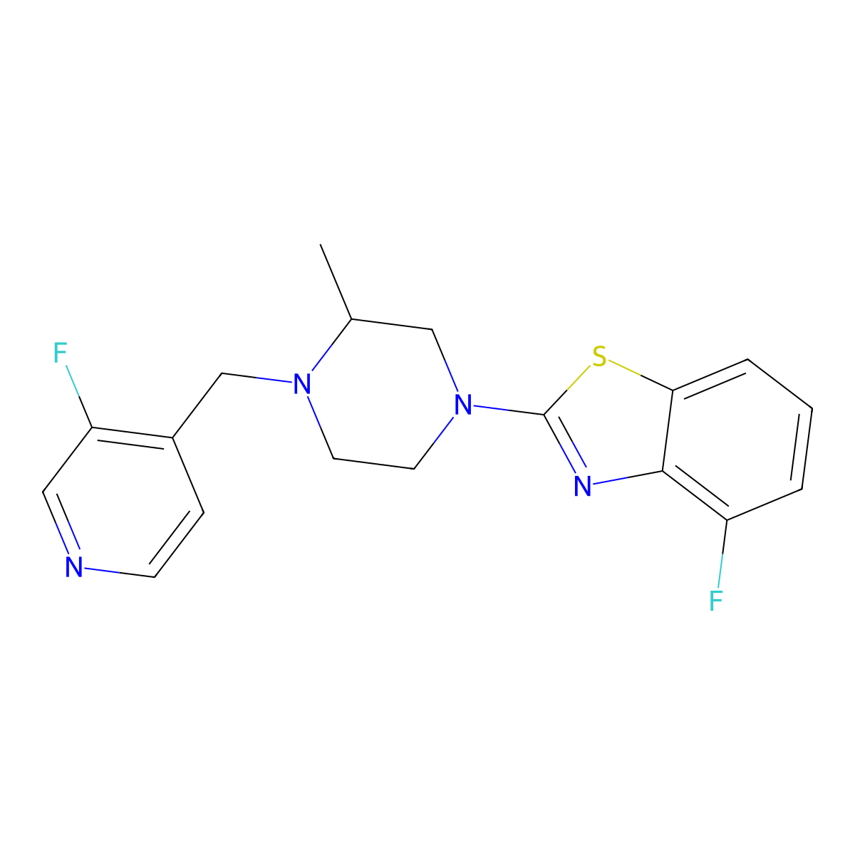 4-Fluoro-2-{4-[(3-fluoropyridin-4-yl)methyl]-3-methylpiperazin-1-yl}-1,3-benzothiazole molecular structure, CAS 2770608-88-1