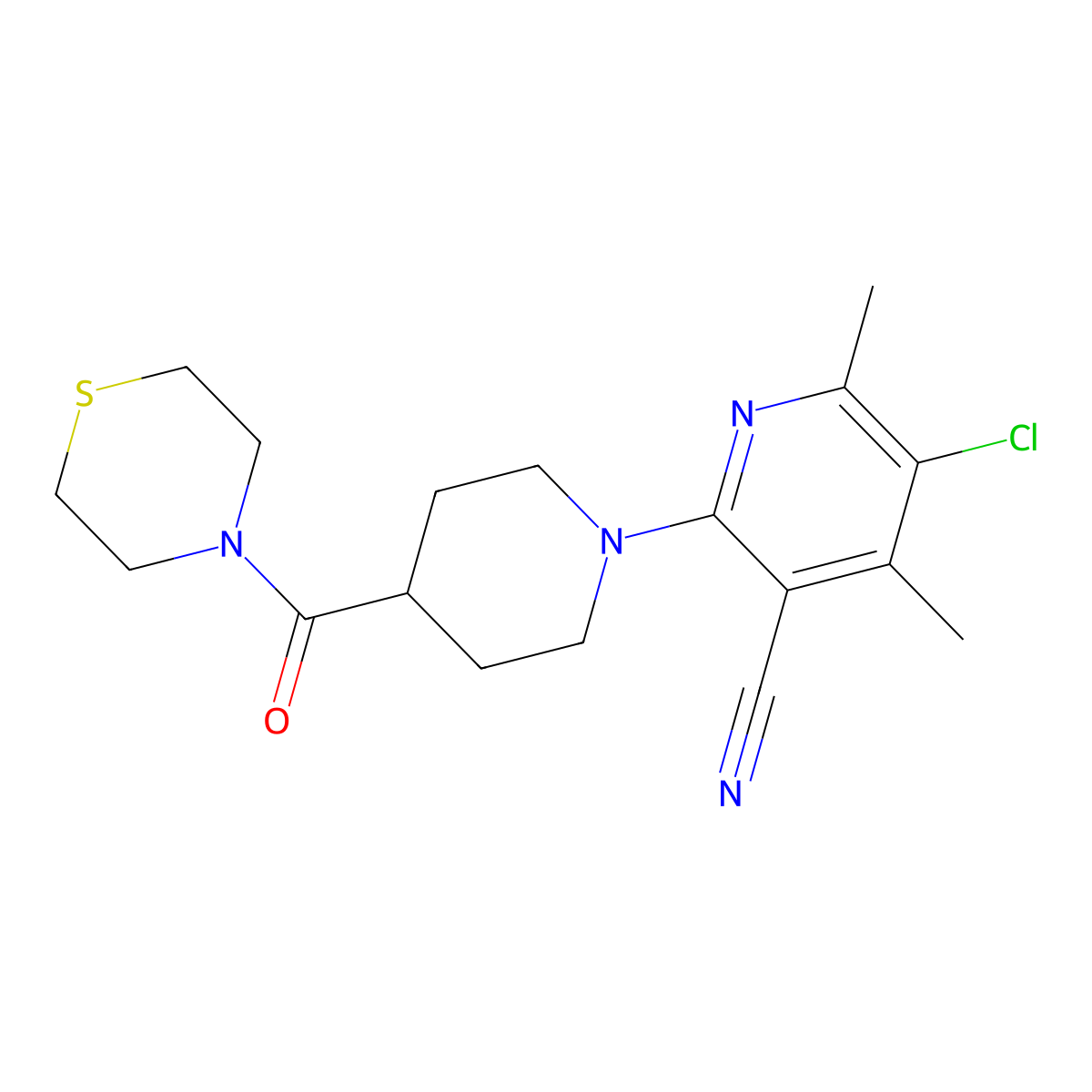 5-Chloro-4,6-dimethyl-2-[4-(thiomorpholine-4-carbonyl)piperidin-1-yl]pyridine-3-carbonitrile molecular structure, CAS 2770608-92-7