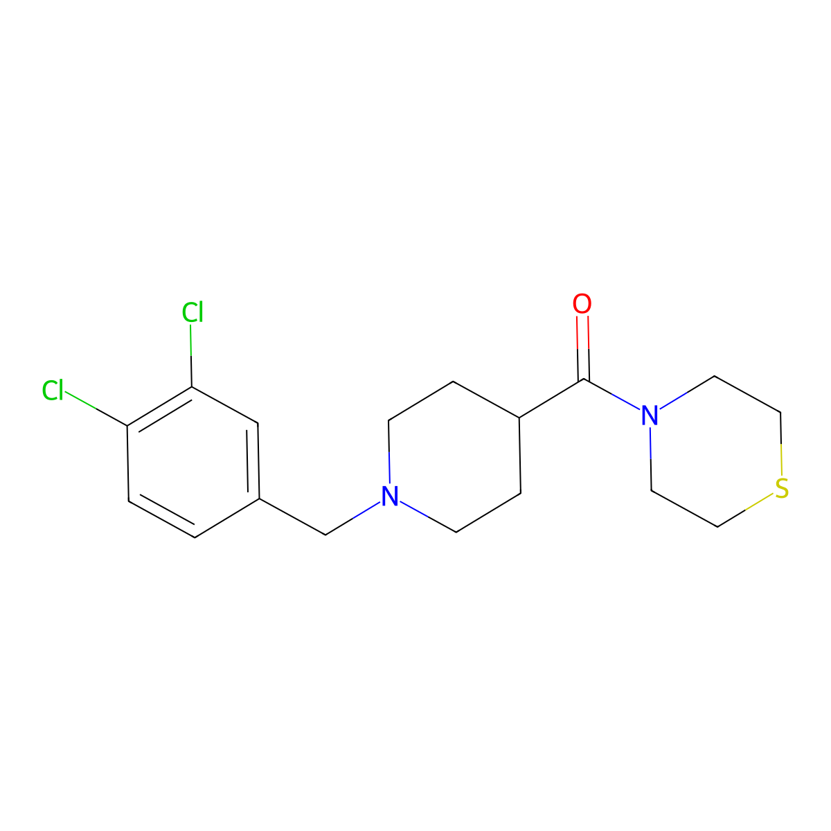 4-{1-[(3,4-Dichlorophenyl)methyl]piperidine-4-carbonyl}thiomorpholine molecular structure, CAS 2770608-97-2