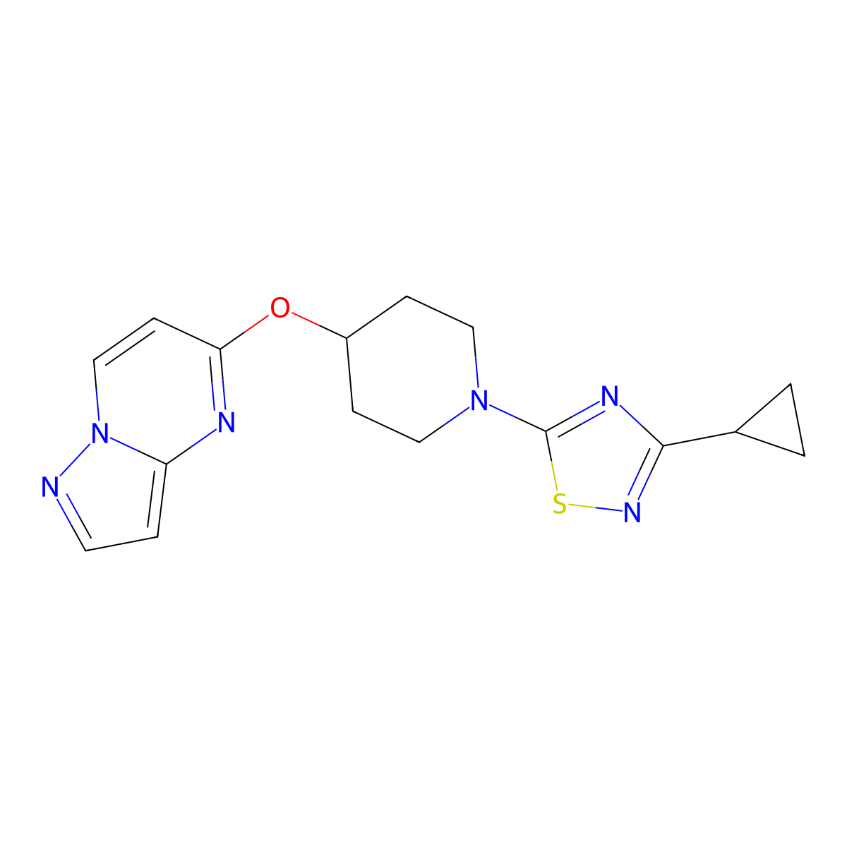 1-(3-Cyclopropyl-1,2,4-thiadiazol-5-yl)-4-{pyrazolo[1,5-a]pyrimidin-5-yloxy}piperidine molecular structure, CAS 2770608-98-3