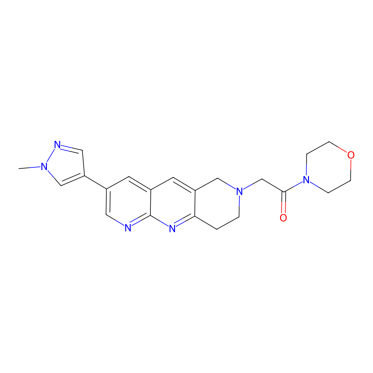 2-[3-(1-methyl-1H-pyrazol-4-yl)-6H,7H,8H,9H-pyrido[2,3-b]1,6-naphthyridin-7-yl]-1-(morpholin-4-yl)ethan-1-one molecular structure, CAS 2770608-99-4