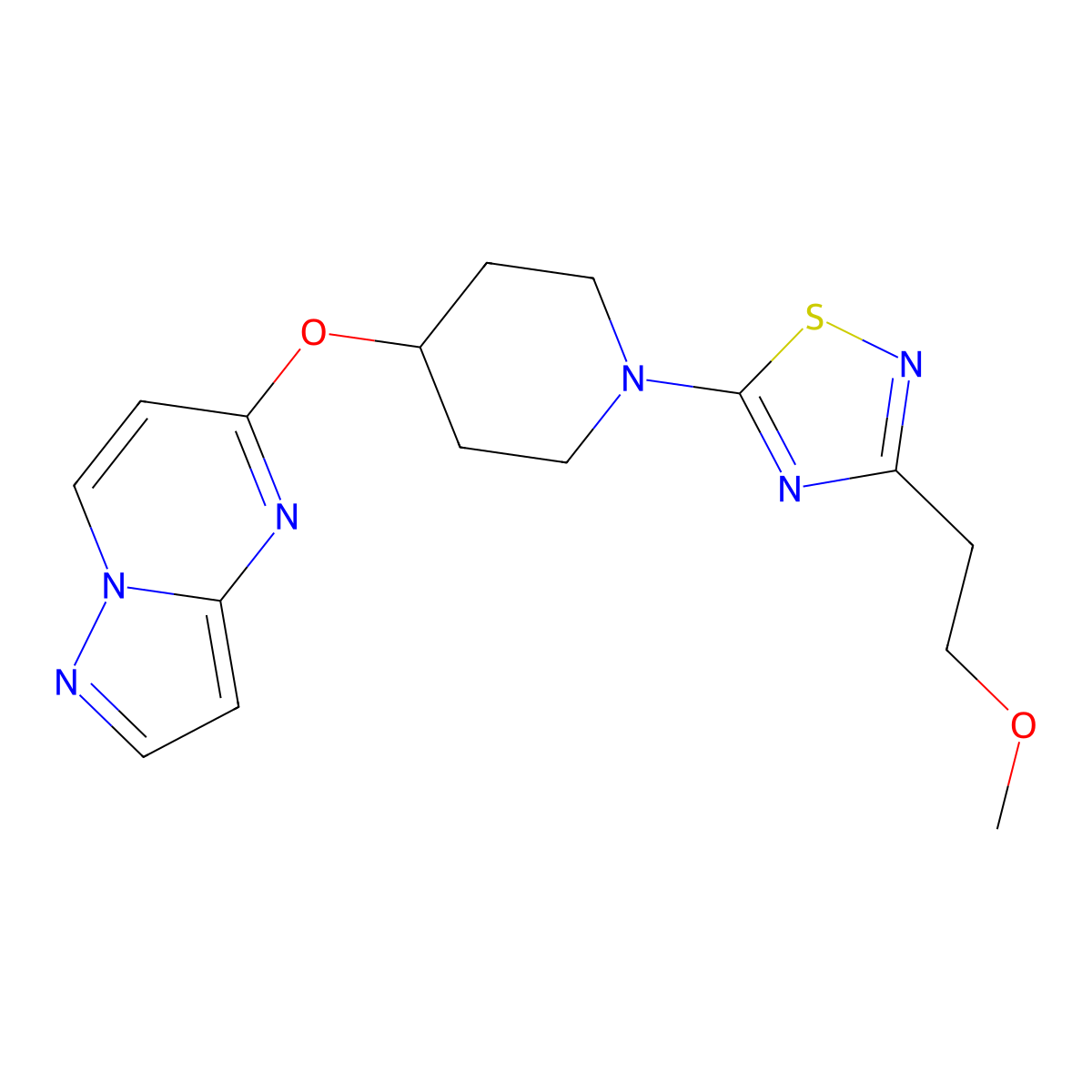 1-[3-(2-Methoxyethyl)-1,2,4-thiadiazol-5-yl]-4-{pyrazolo[1,5-a]pyrimidin-5-yloxy}piperidine molecular structure, CAS 2770609-01-1