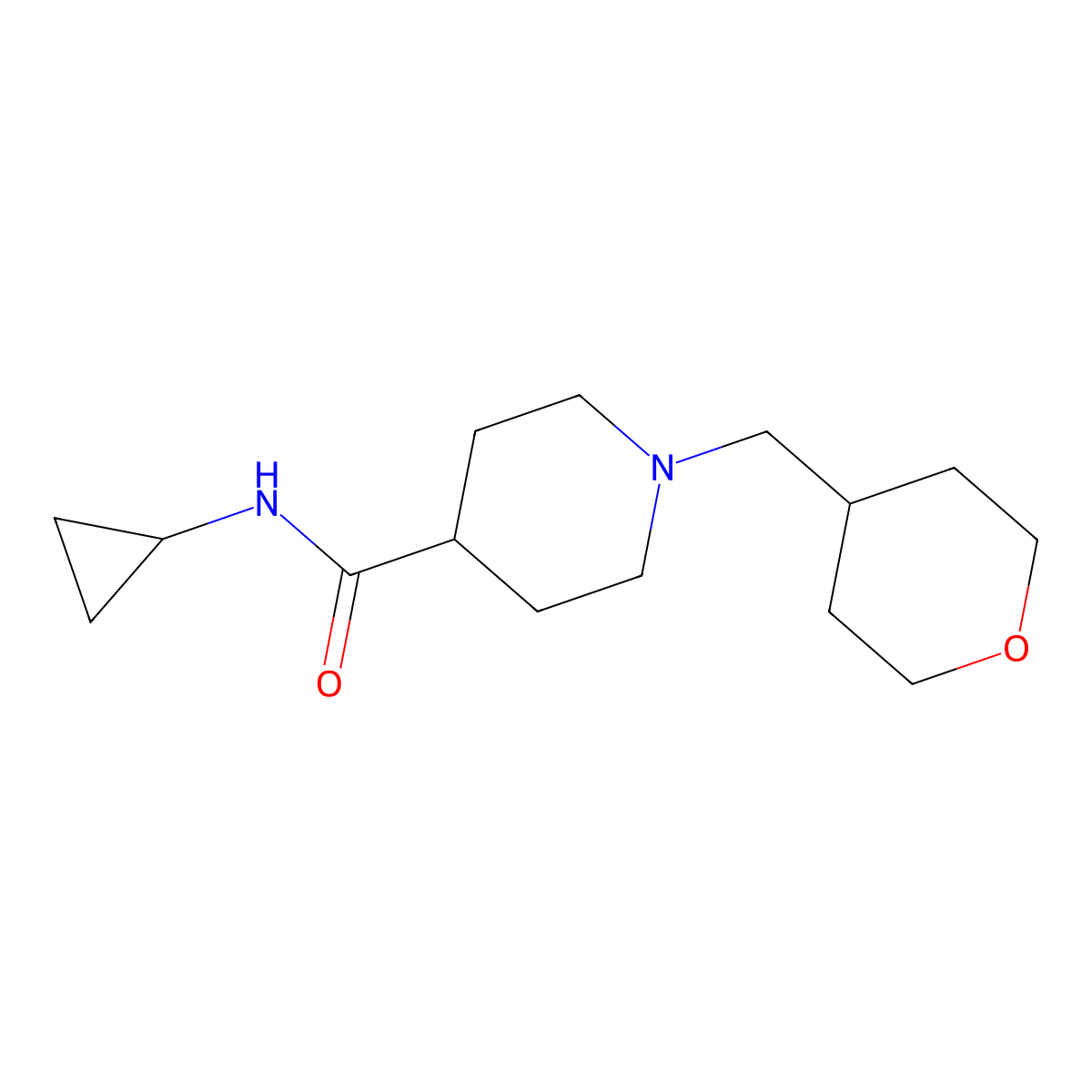 N-cyclopropyl-1-[(oxan-4-yl)methyl]piperidine-4-carboxamide molecular structure, CAS 2770609-05-5