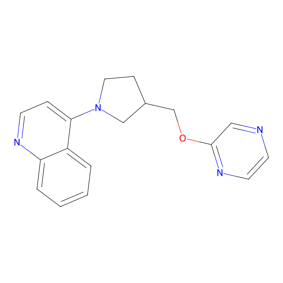 4-{3-[(Pyrazin-2-yloxy)methyl]pyrrolidin-1-yl}quinoline molecular structure, CAS 2770609-06-6