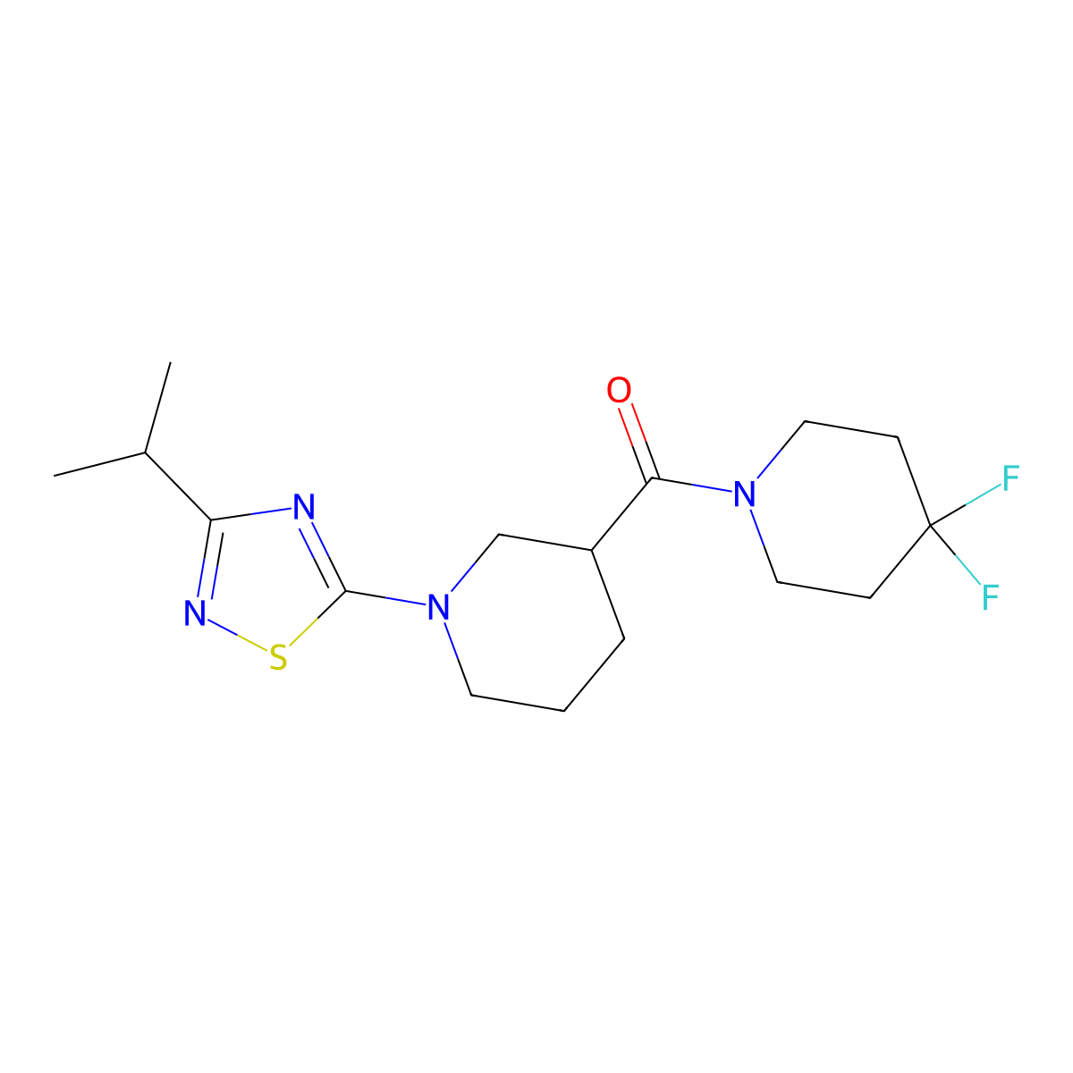 3-(4,4-Difluoropiperidine-1-carbonyl)-1-[3-(propan-2-yl)-1,2,4-thiadiazol-5-yl]piperidine molecular structure, CAS 2770609-08-8