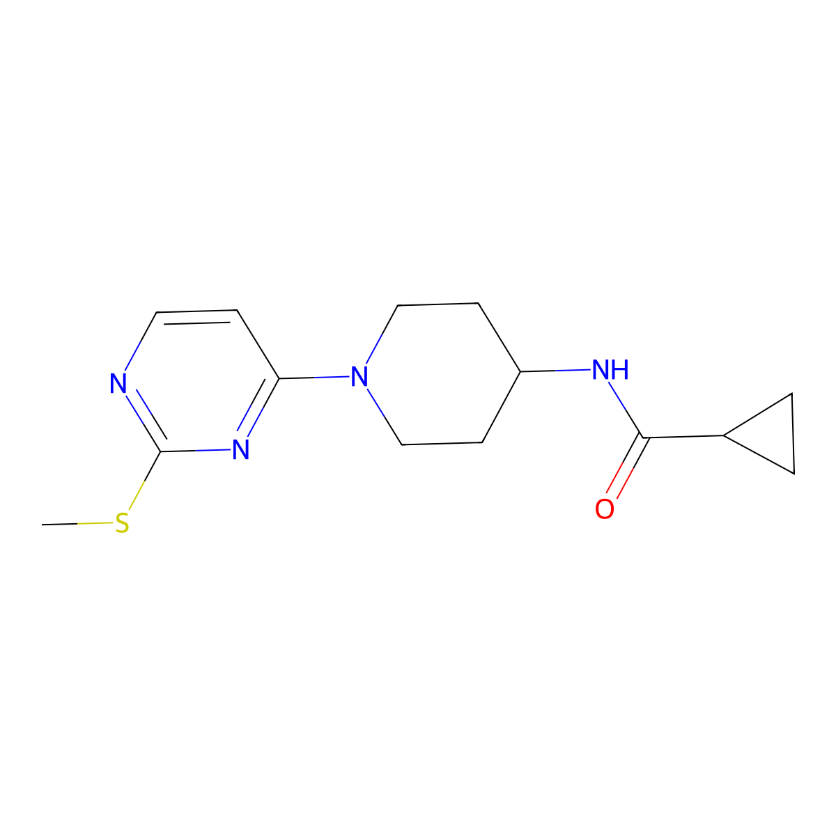 N-{1-[2-(methylsulfanyl)pyrimidin-4-yl]piperidin-4-yl}cyclopropanecarboxamide molecular structure, CAS 2770609-09-9