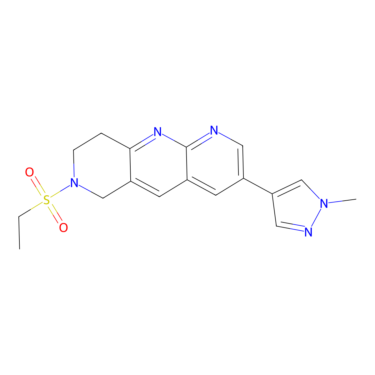 4-[7-(ethanesulfonyl)-6H,7H,8H,9H-pyrido[2,3-b]1,6-naphthyridin-3-yl]-1-methyl-1H-pyrazole molecular structure, CAS 2770609-10-2
