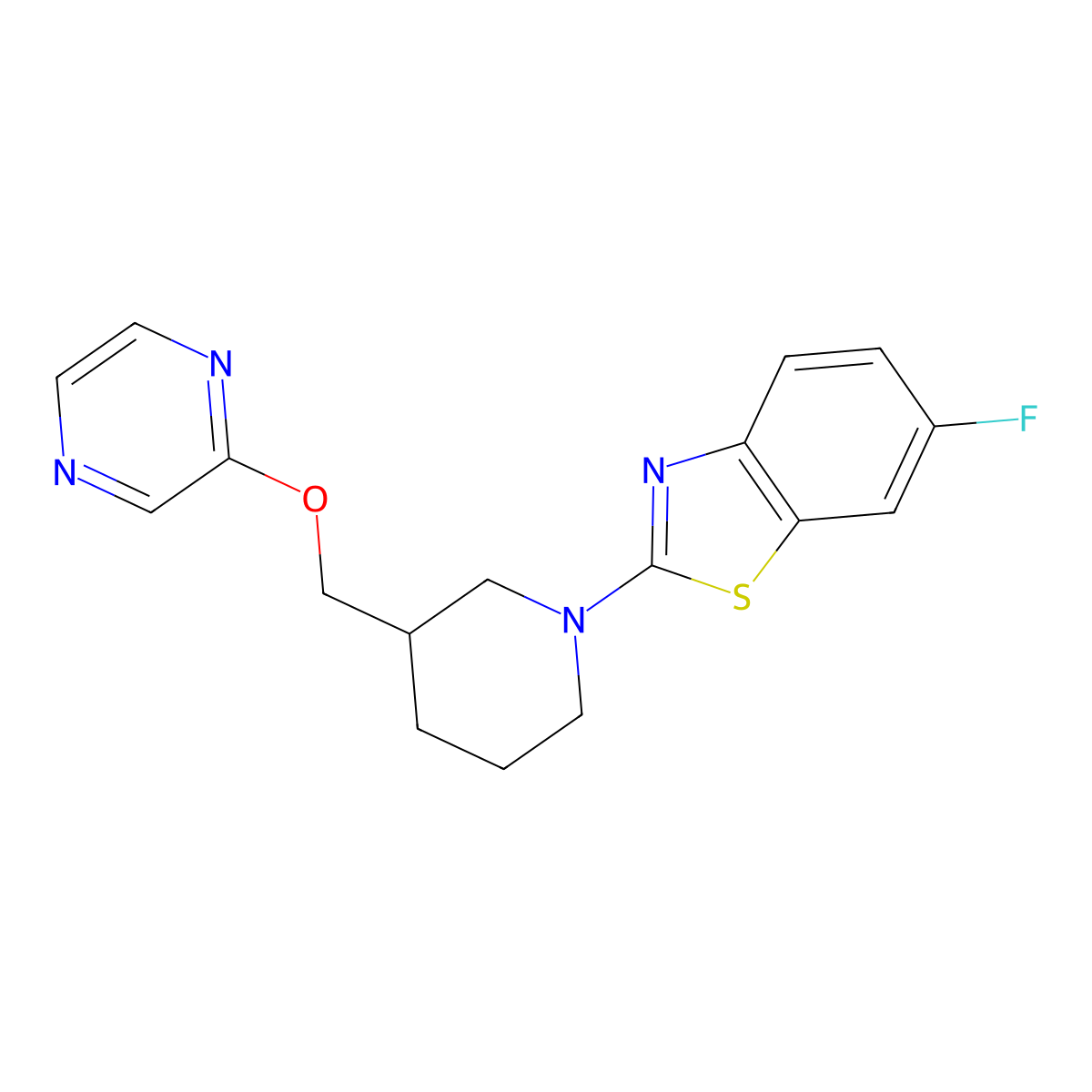 6-Fluoro-2-{3-[(pyrazin-2-yloxy)methyl]piperidin-1-yl}-1,3-benzothiazole molecular structure, CAS 2770609-11-3