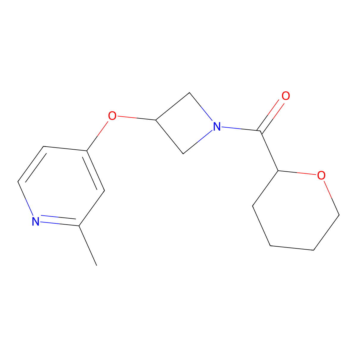 2-Methyl-4-{[1-(oxane-2-carbonyl)azetidin-3-yl]oxy}pyridine molecular structure, CAS 2770609-12-4