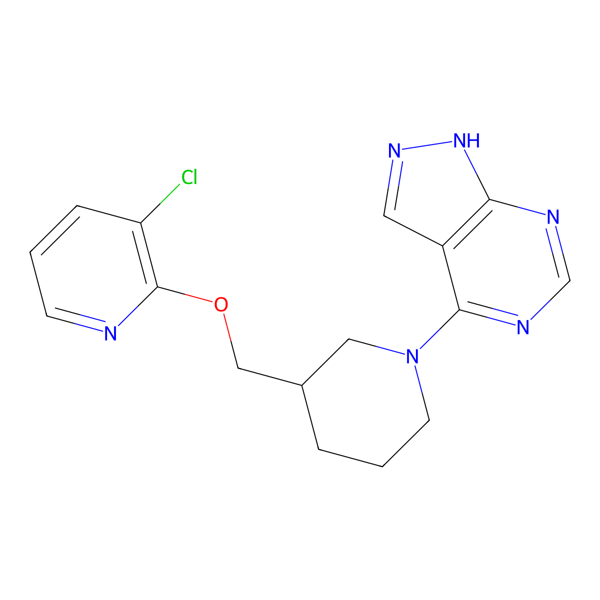 3-chloro-2-[(1-{1H-pyrazolo[3,4-d]pyrimidin-4-yl}piperidin-3-yl)methoxy]pyridine molecular structure, CAS 2770609-15-7