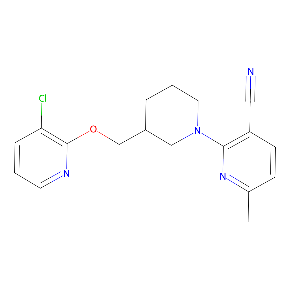 2-(3-{[(3-Chloropyridin-2-yl)oxy]methyl}piperidin-1-yl)-6-methylpyridine-3-carbonitrile molecular structure, CAS 2770609-17-9