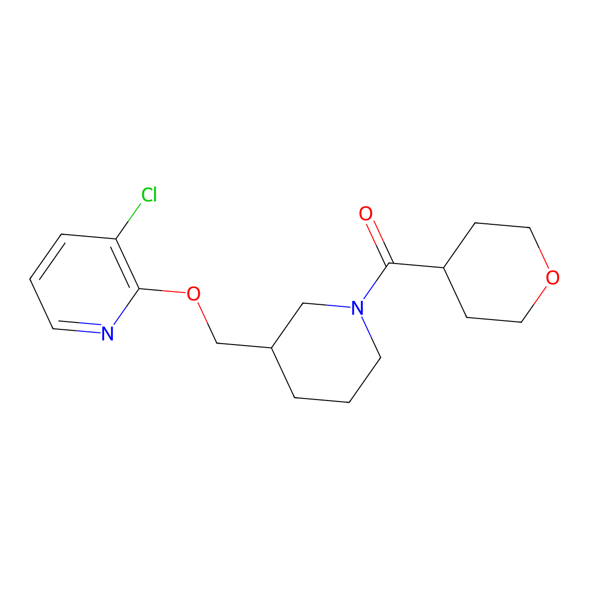 3-Chloro-2-{[1-(oxane-4-carbonyl)piperidin-3-yl]methoxy}pyridine molecular structure, CAS 2770609-18-0