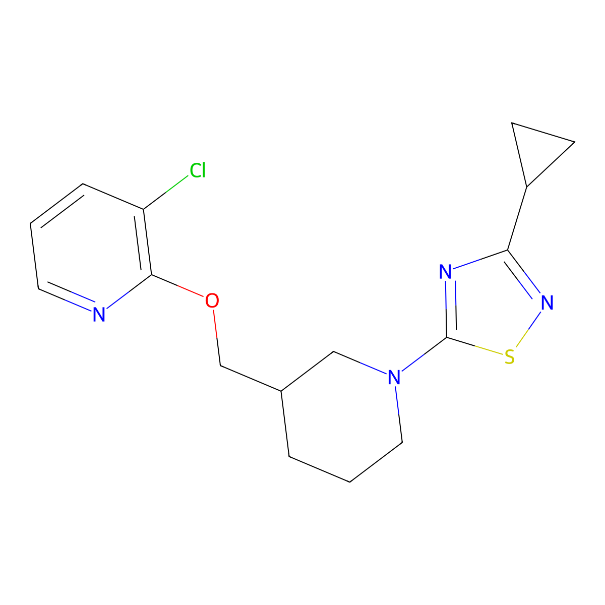 3-Chloro-2-{[1-(3-cyclopropyl-1,2,4-thiadiazol-5-yl)piperidin-3-yl]methoxy}pyridine molecular structure, CAS 2770609-22-6