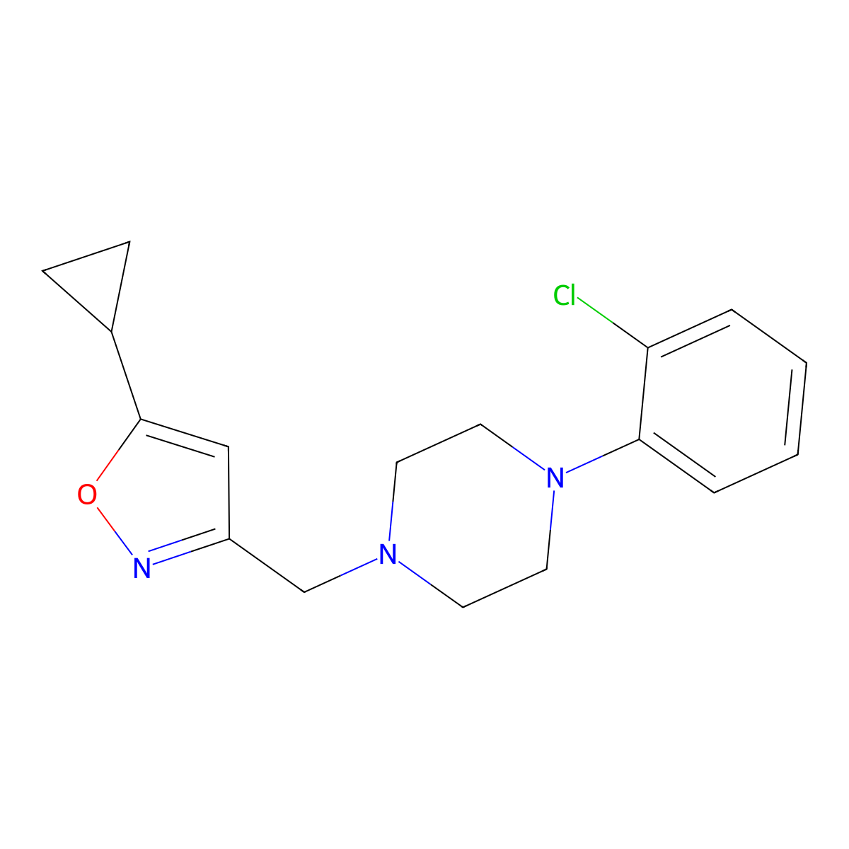 1-(2-Chlorophenyl)-4-[(5-cyclopropyl-1,2-oxazol-3-yl)methyl]piperazine molecular structure, CAS 2770609-25-9